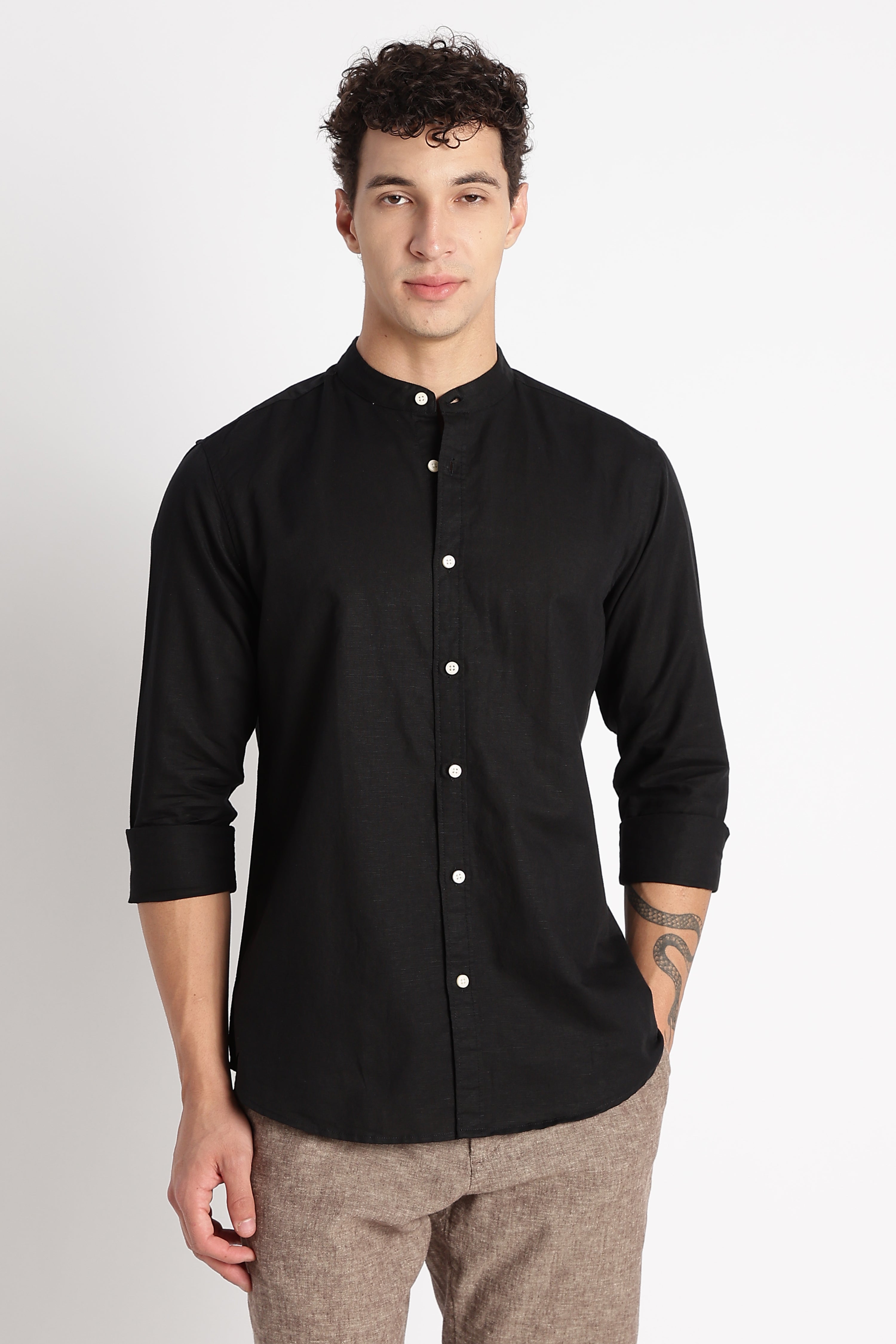 Men Cotton Linen Slim Fit Shirt