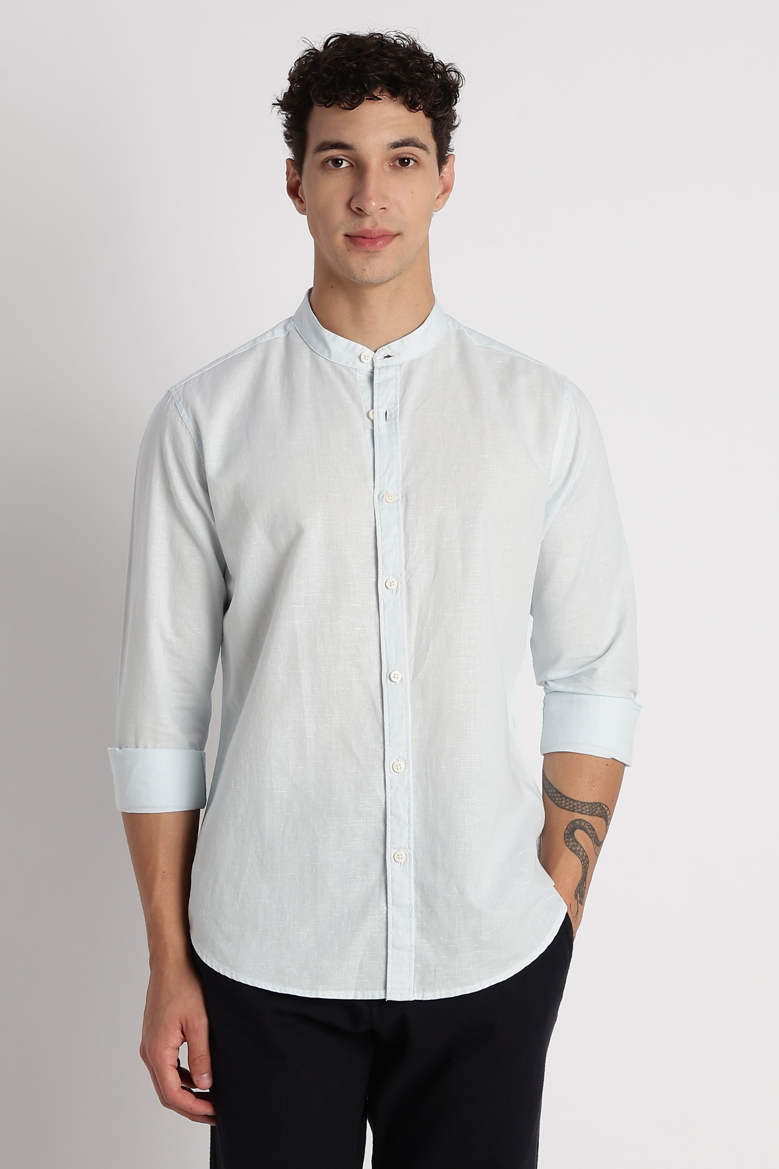 Men Cotton Linen Slim Fit Shirt