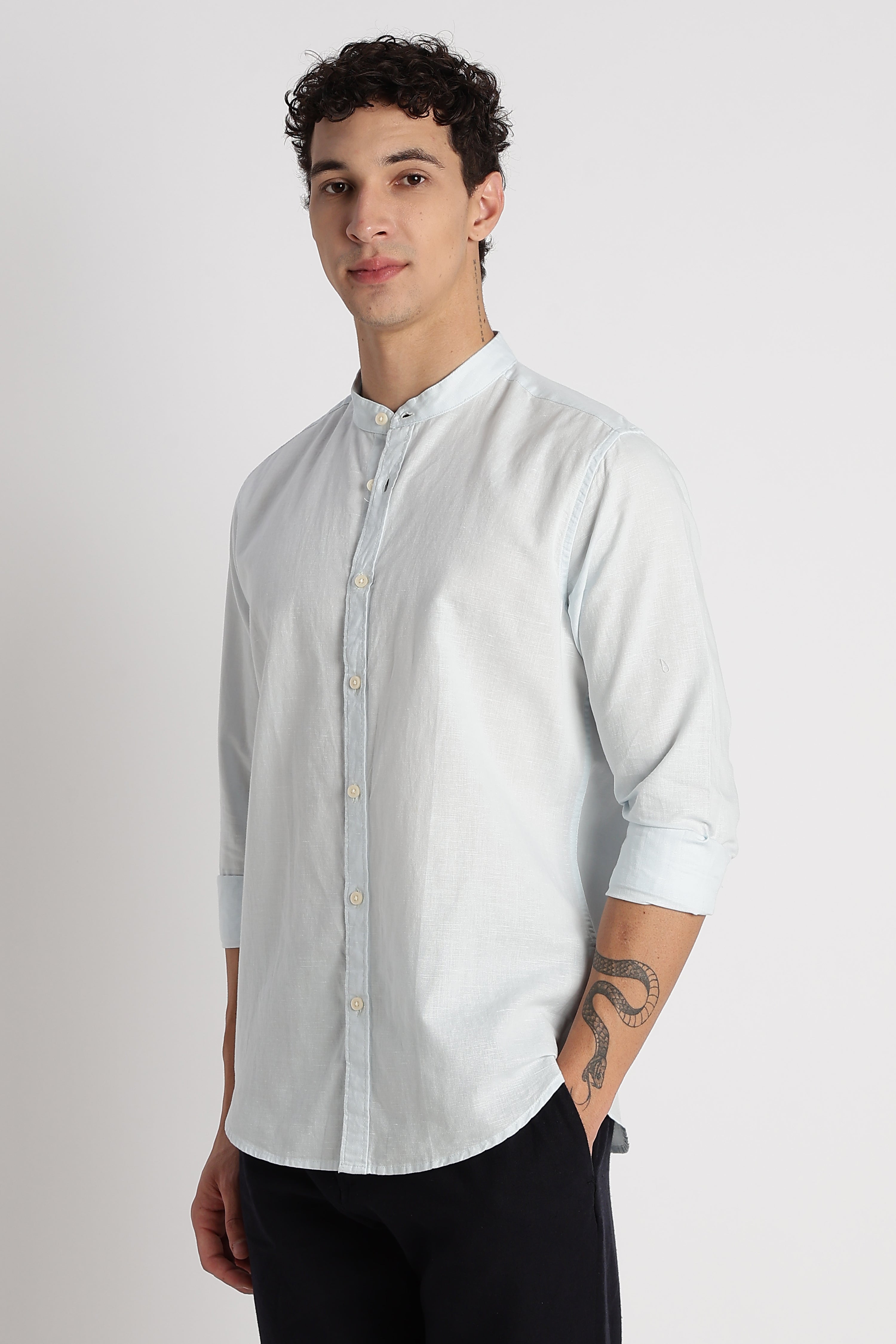 Men Cotton Linen Slim Fit Shirt