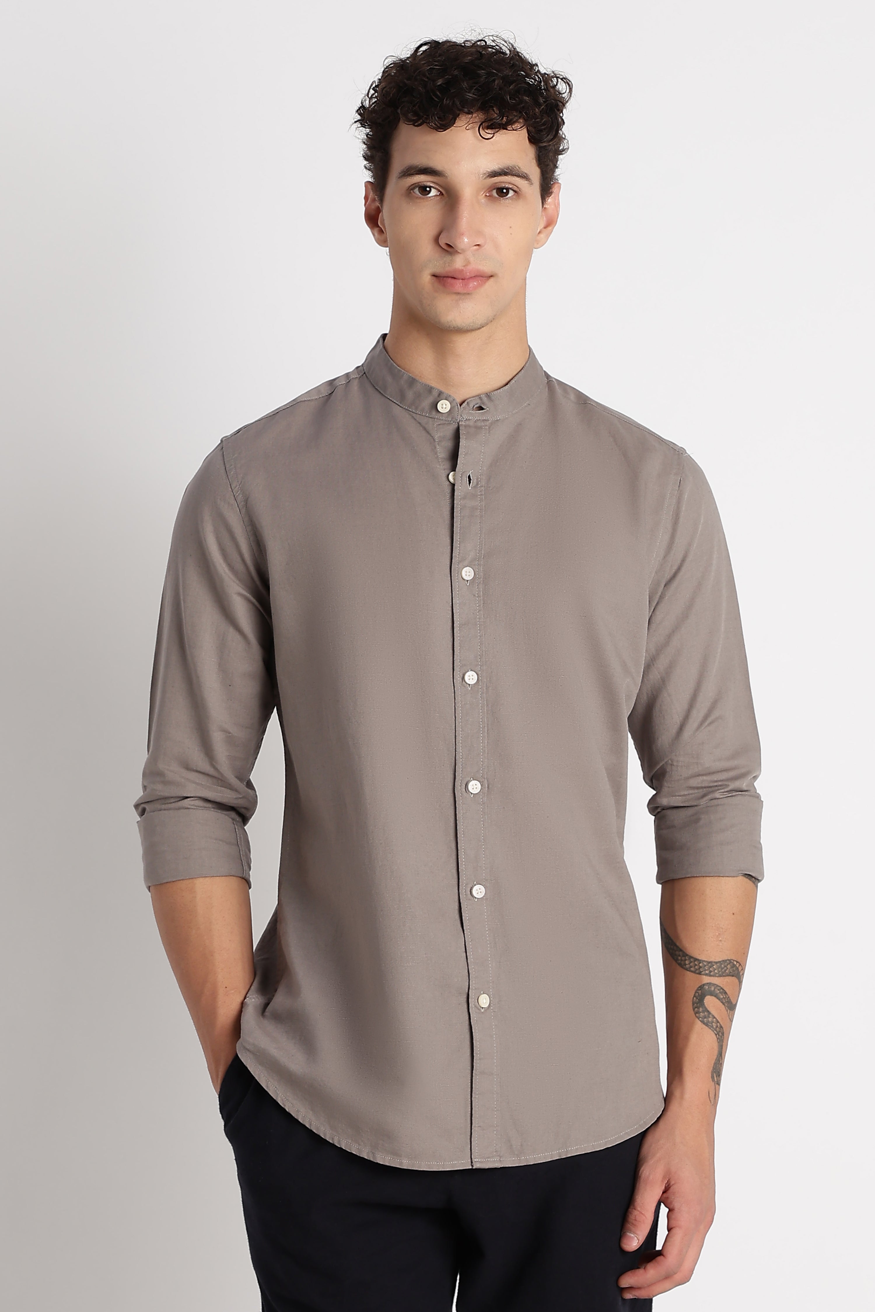 Men Cotton Linen Slim Fit Shirt