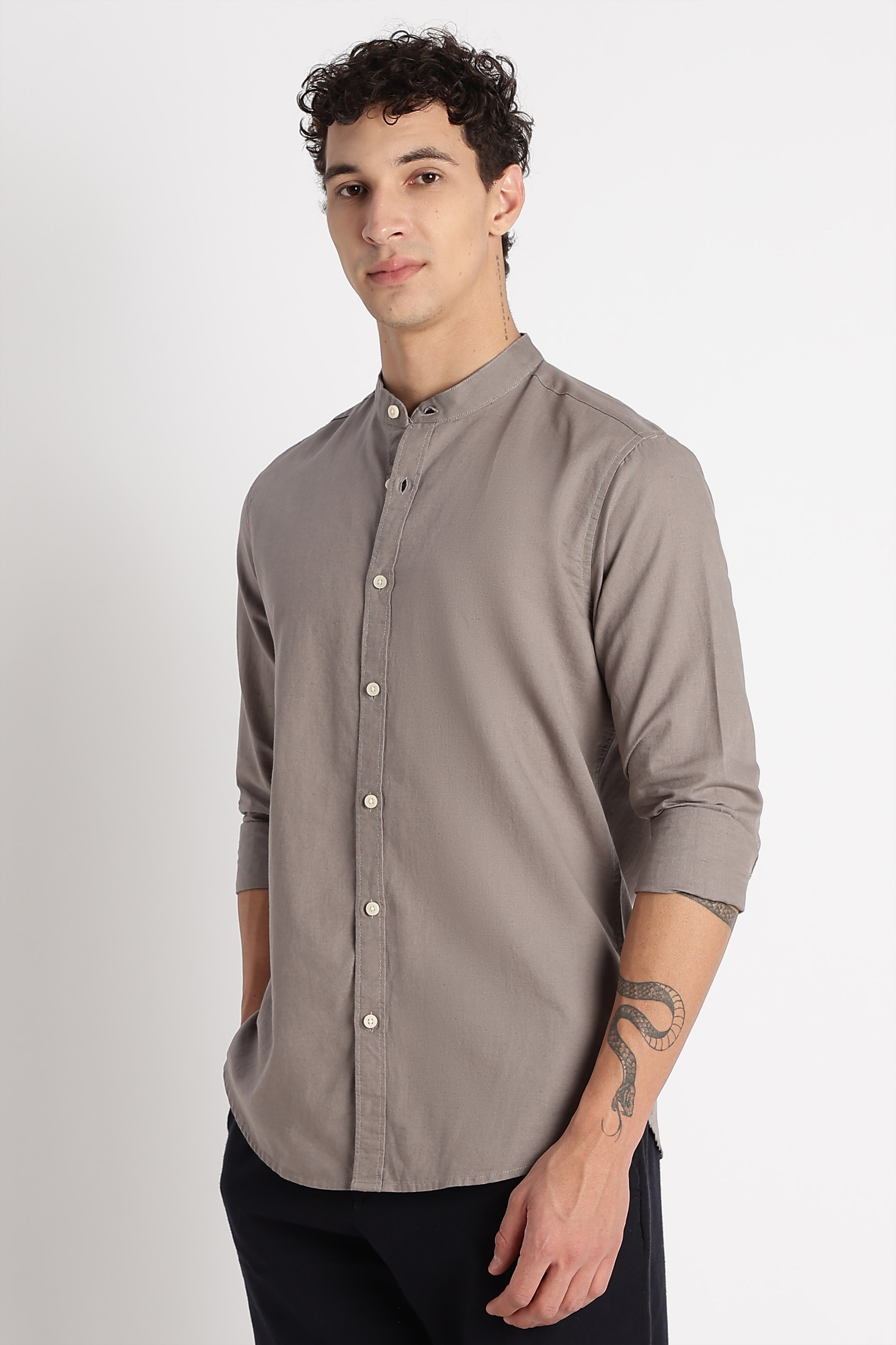 Men Cotton Linen Slim Fit Shirt