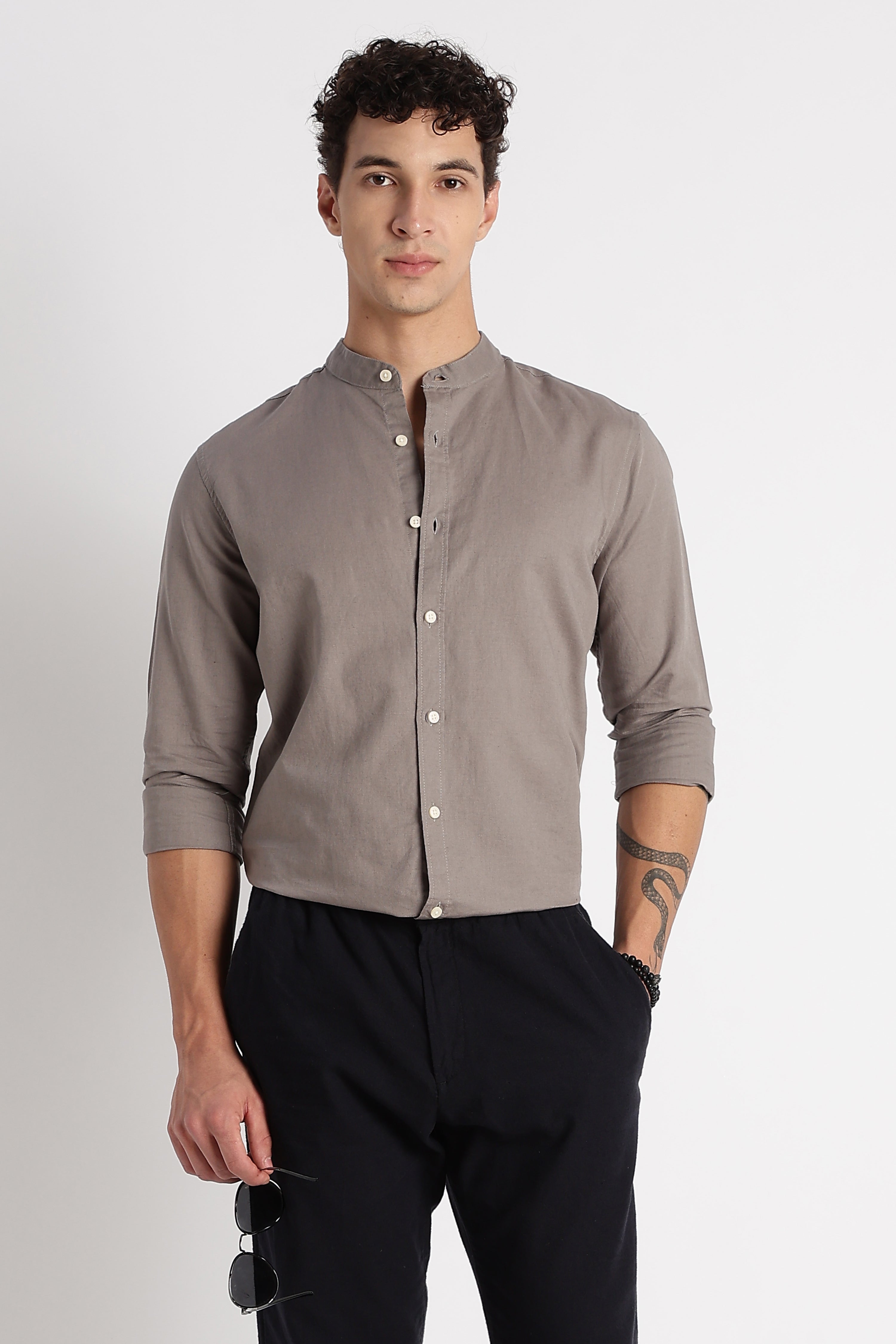 Men Cotton Linen Slim Fit Shirt