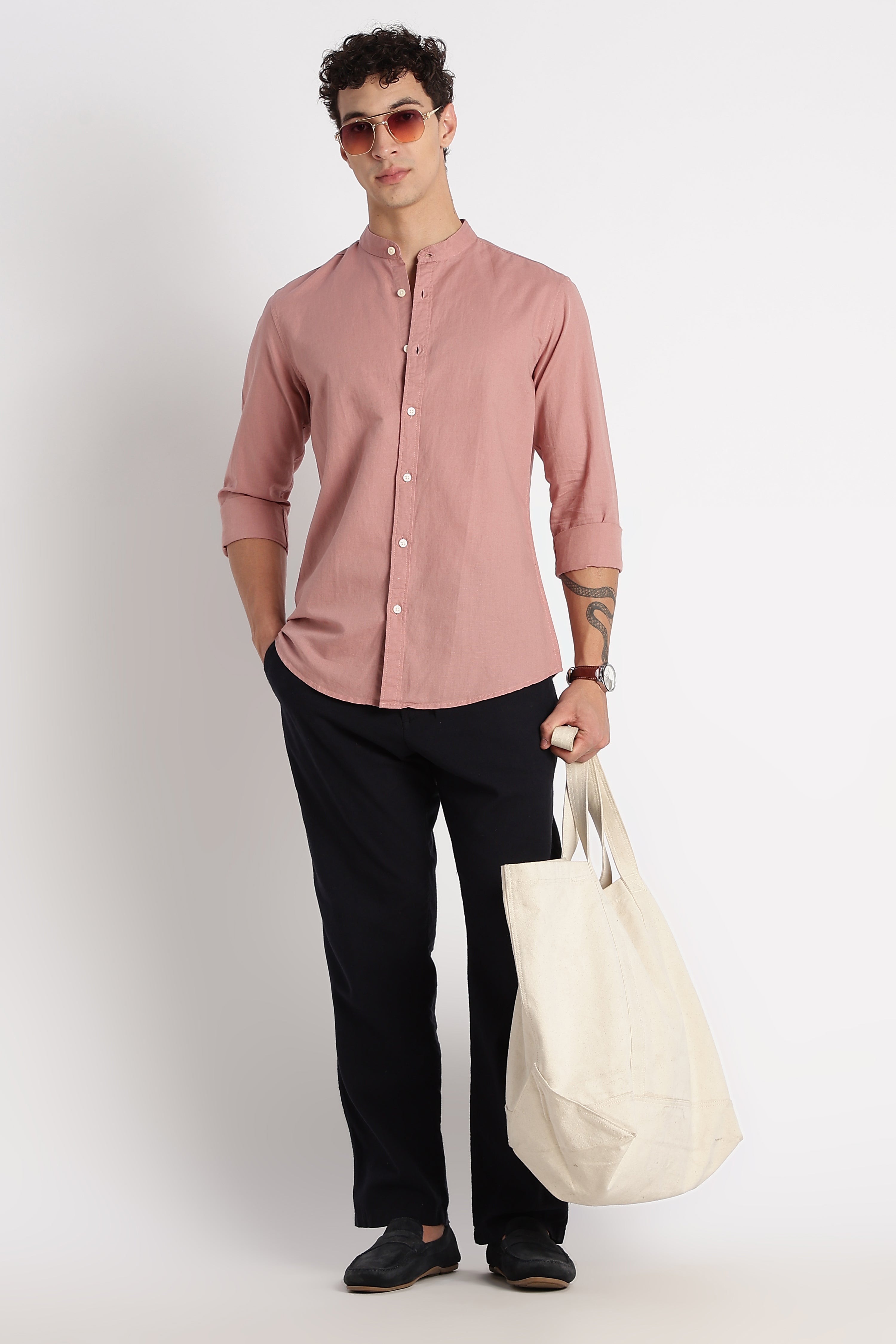 Men Cotton Linen Slim Fit Shirt