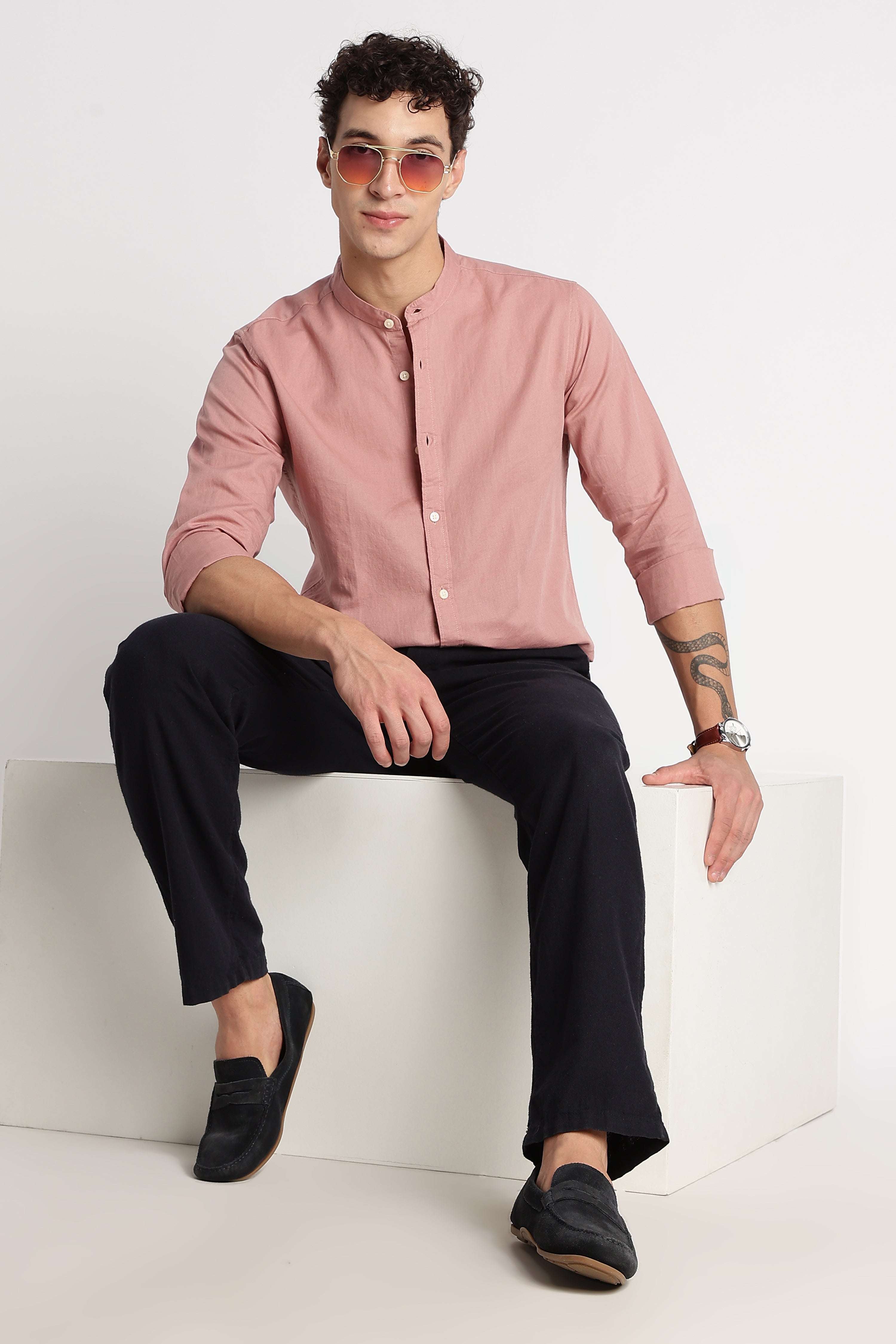 Men Cotton Linen Slim Fit Shirt