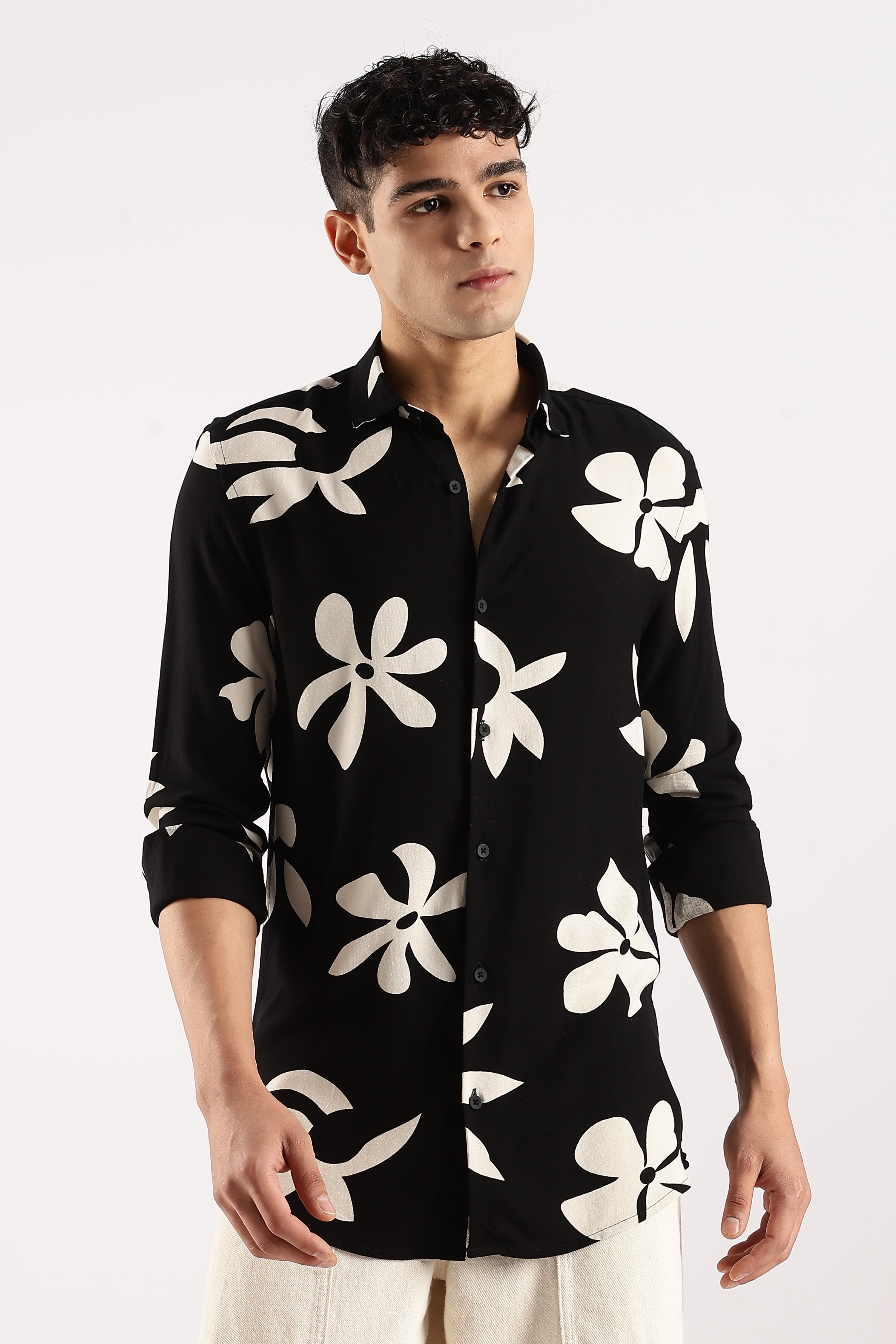 Men Black Viscose Shirt