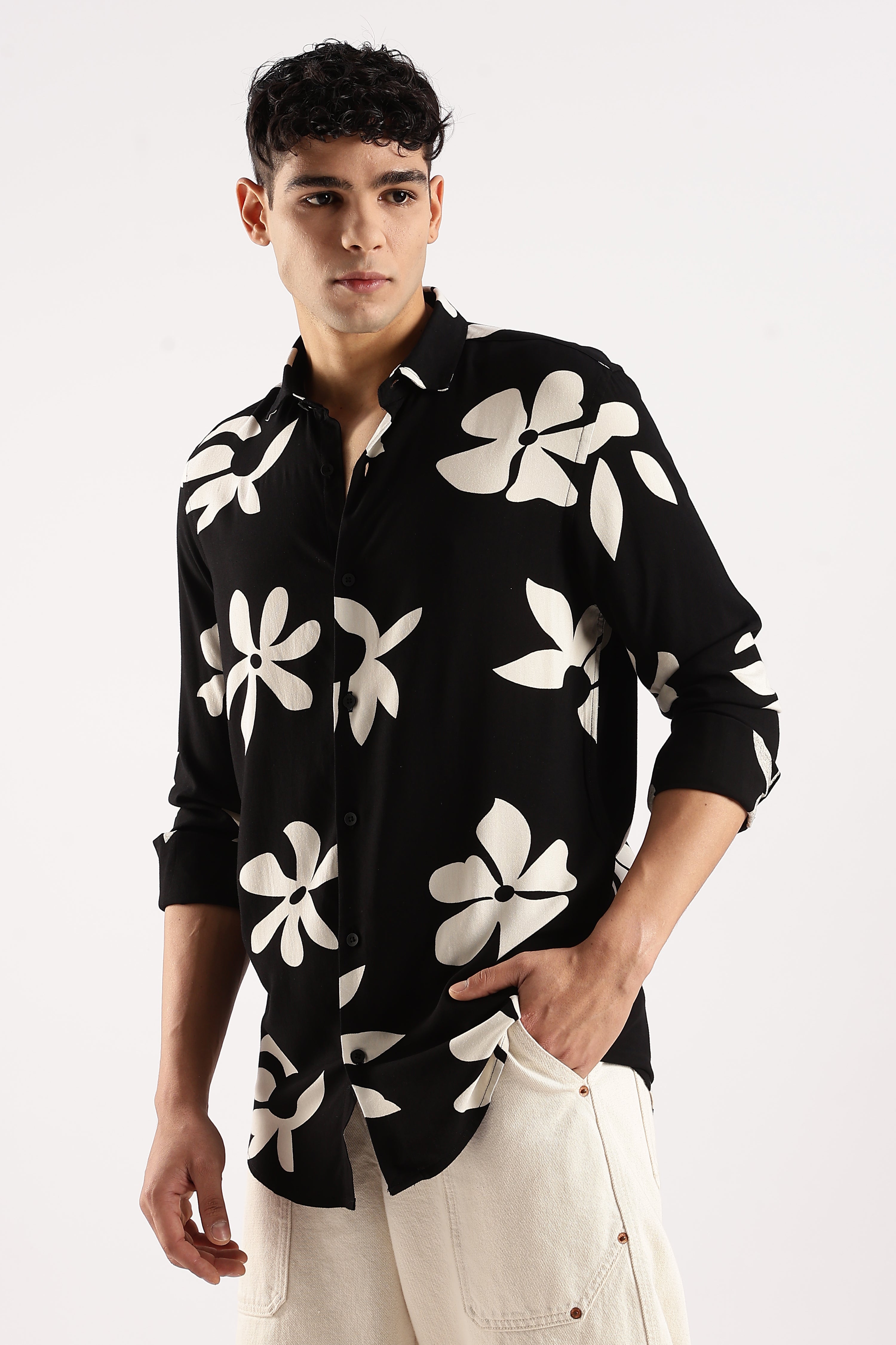 Men Black Viscose Shirt