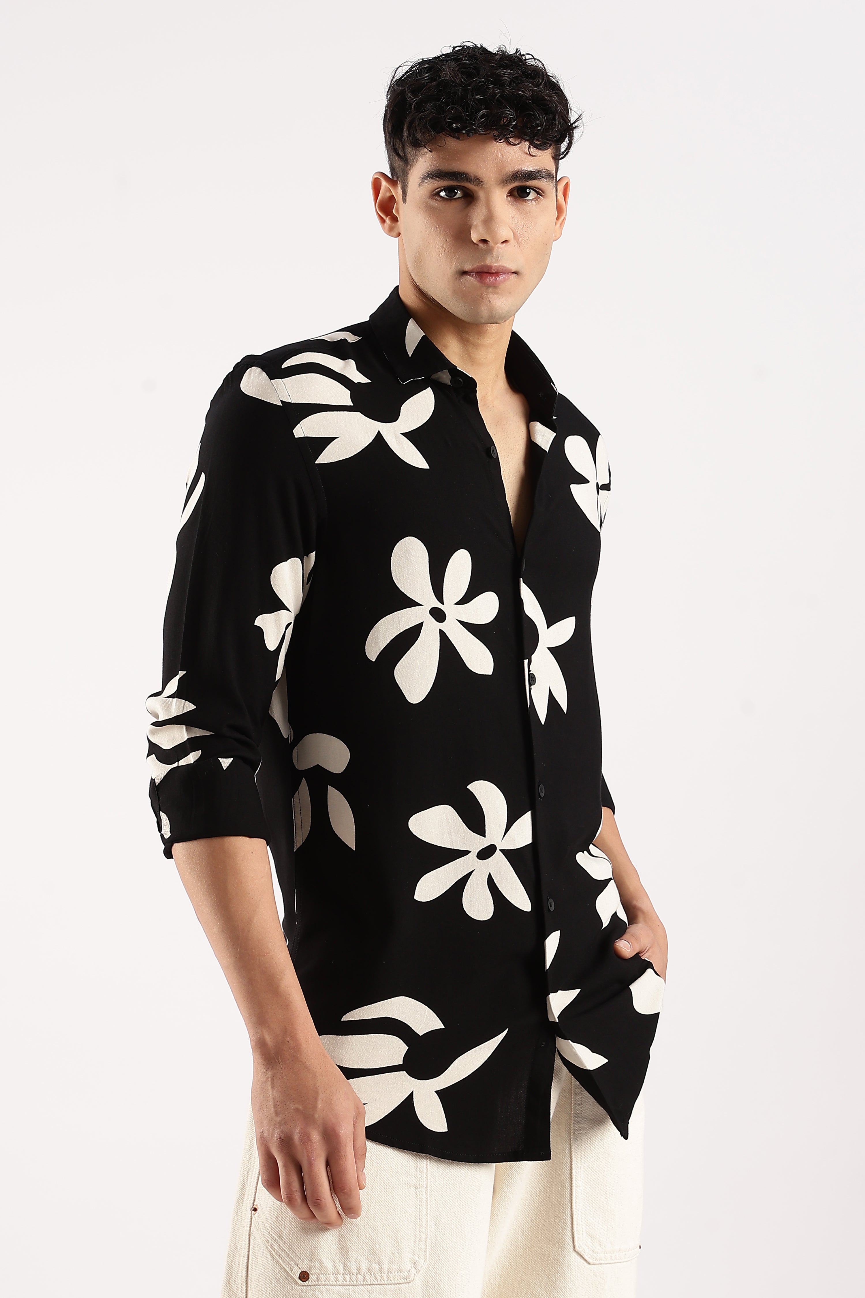 Men Black Viscose Shirt