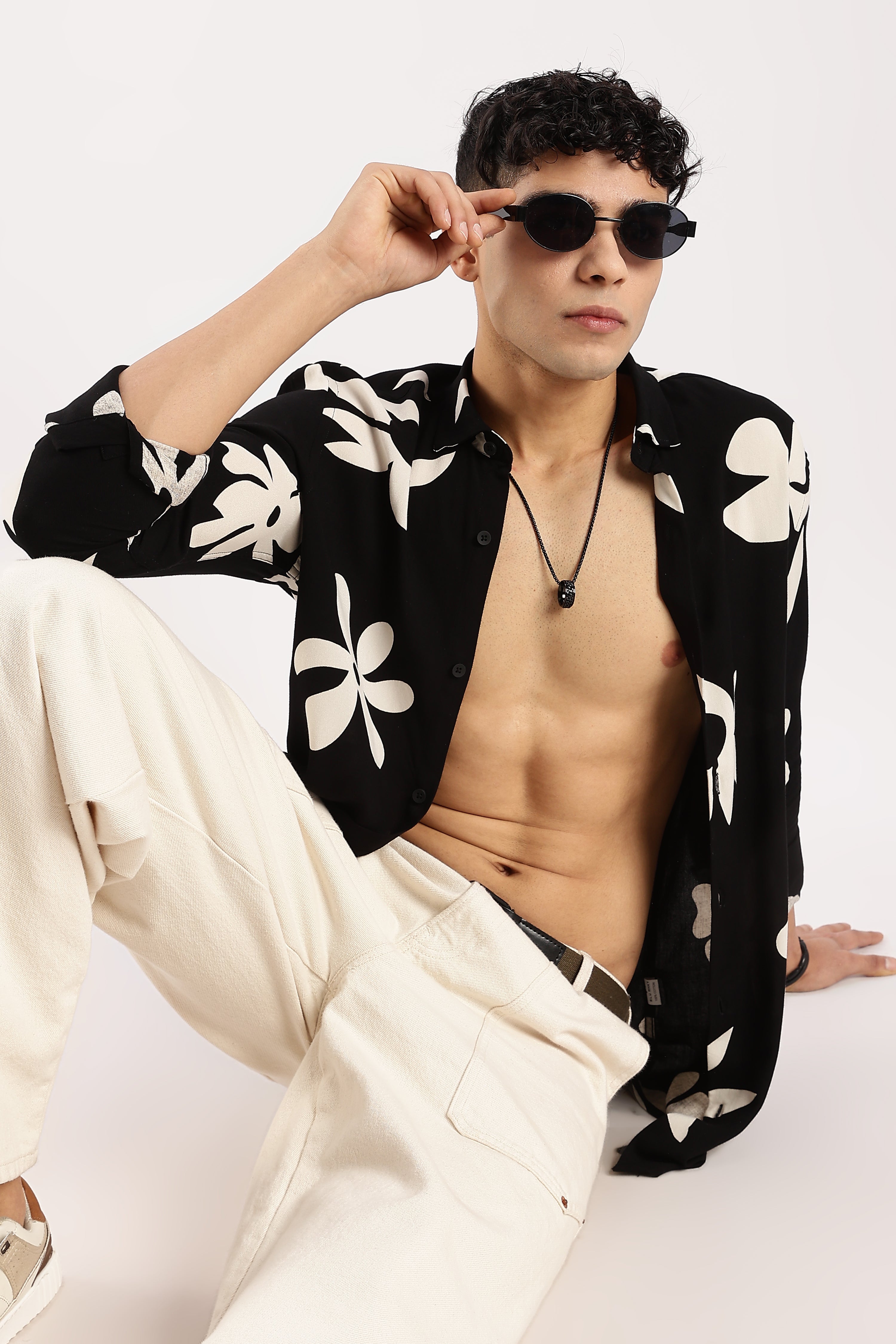 Men Black Viscose Shirt