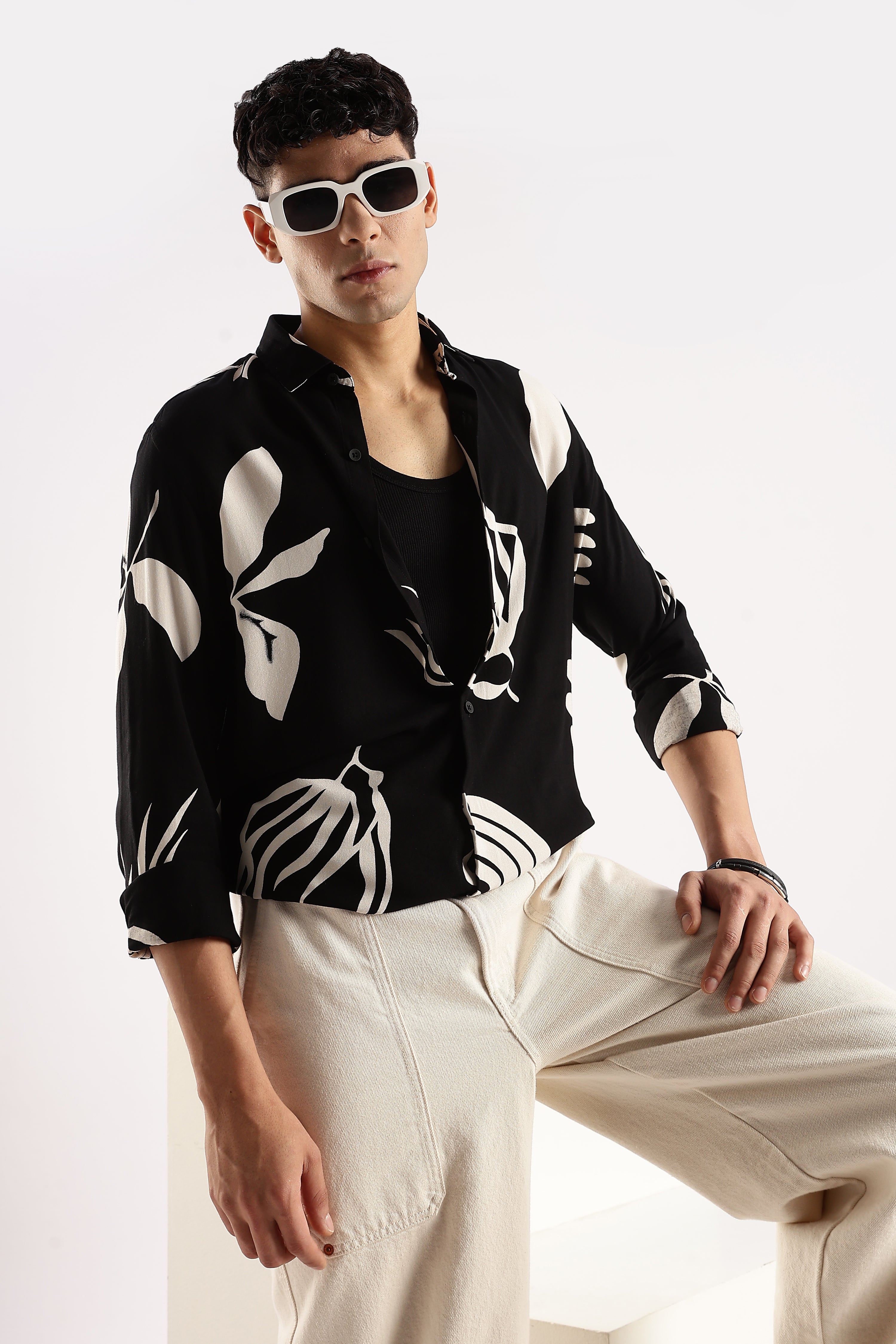 Men Black Viscose Shirt