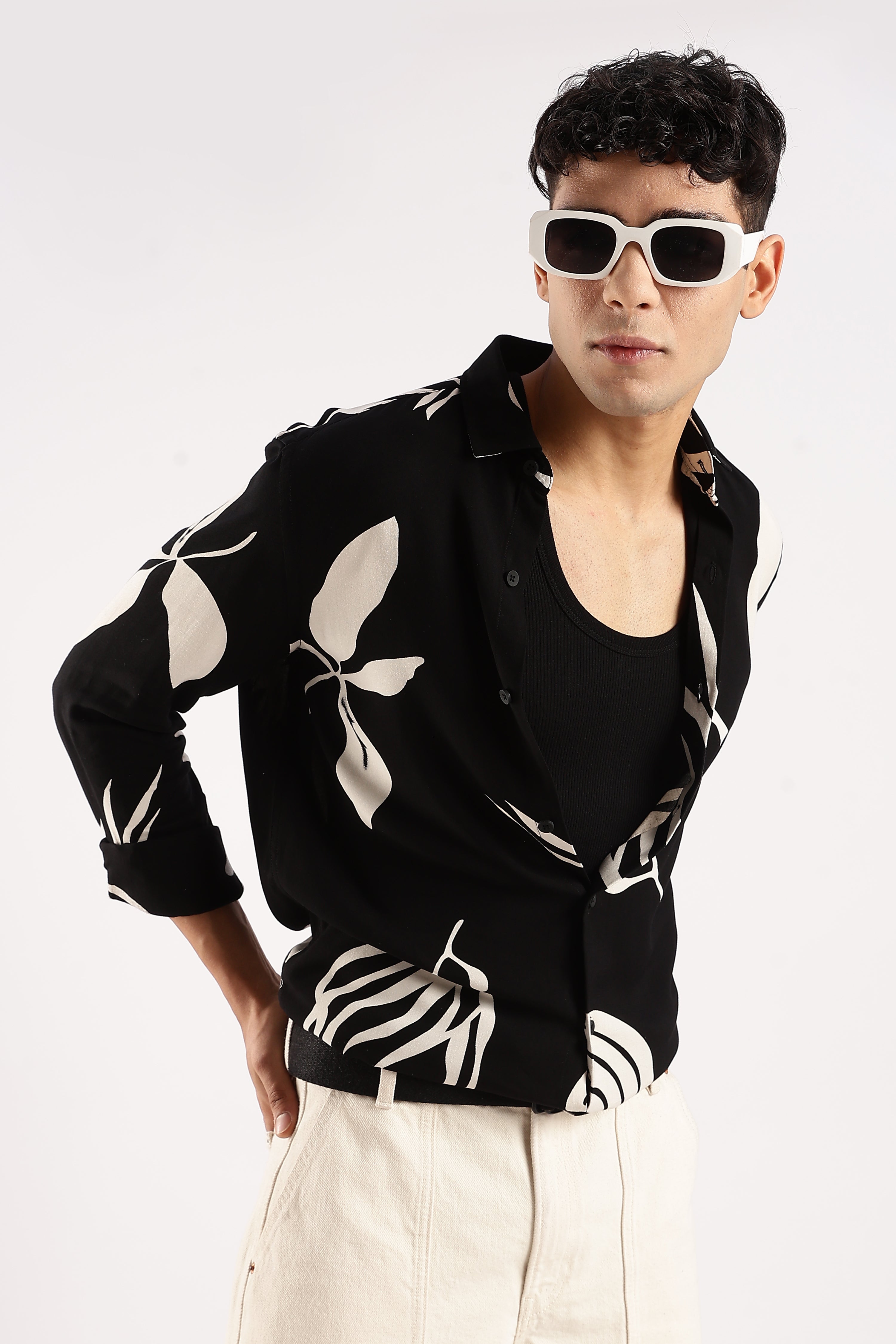 Men Black Viscose Shirt