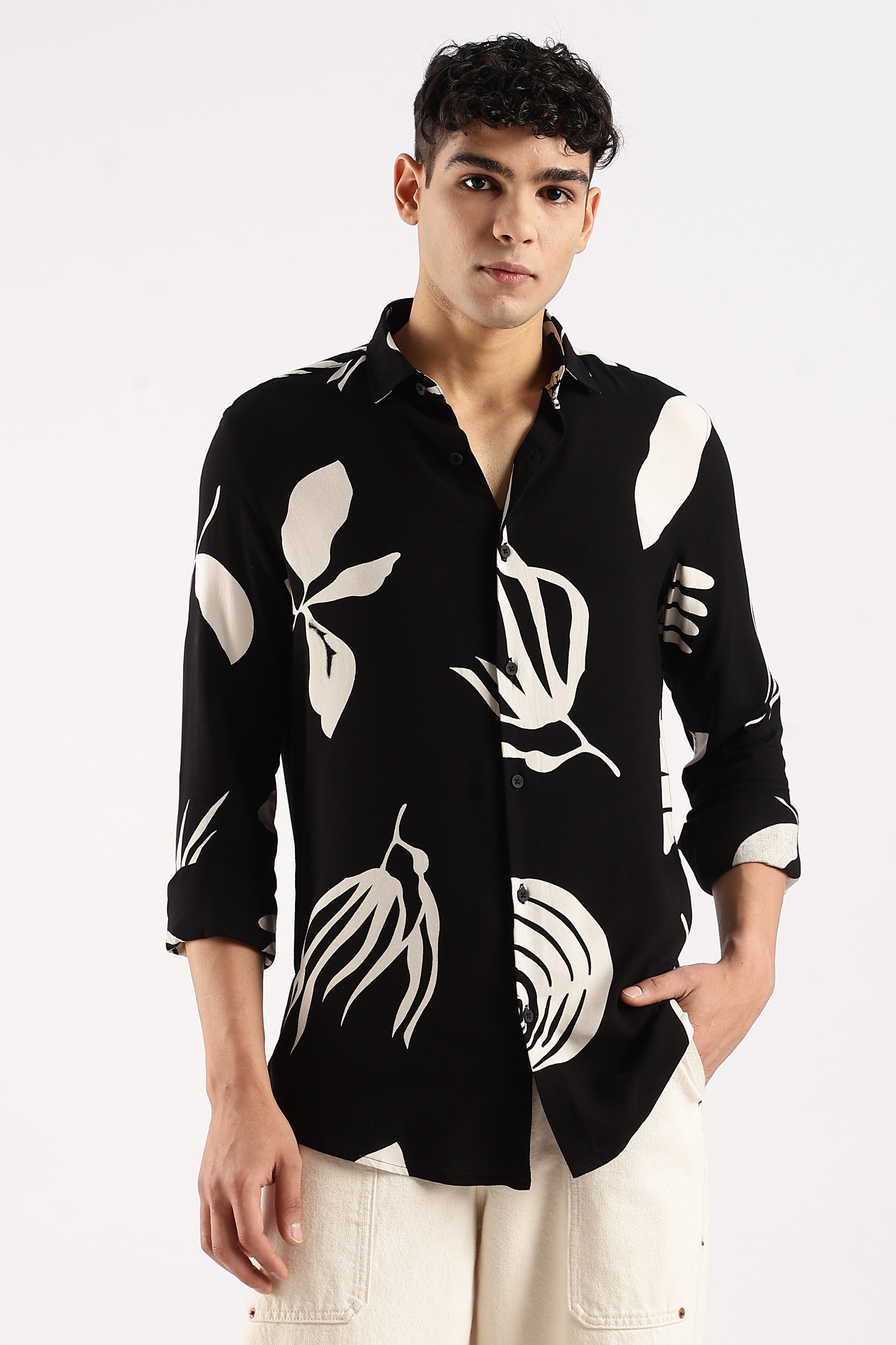 Men Black Viscose Shirt