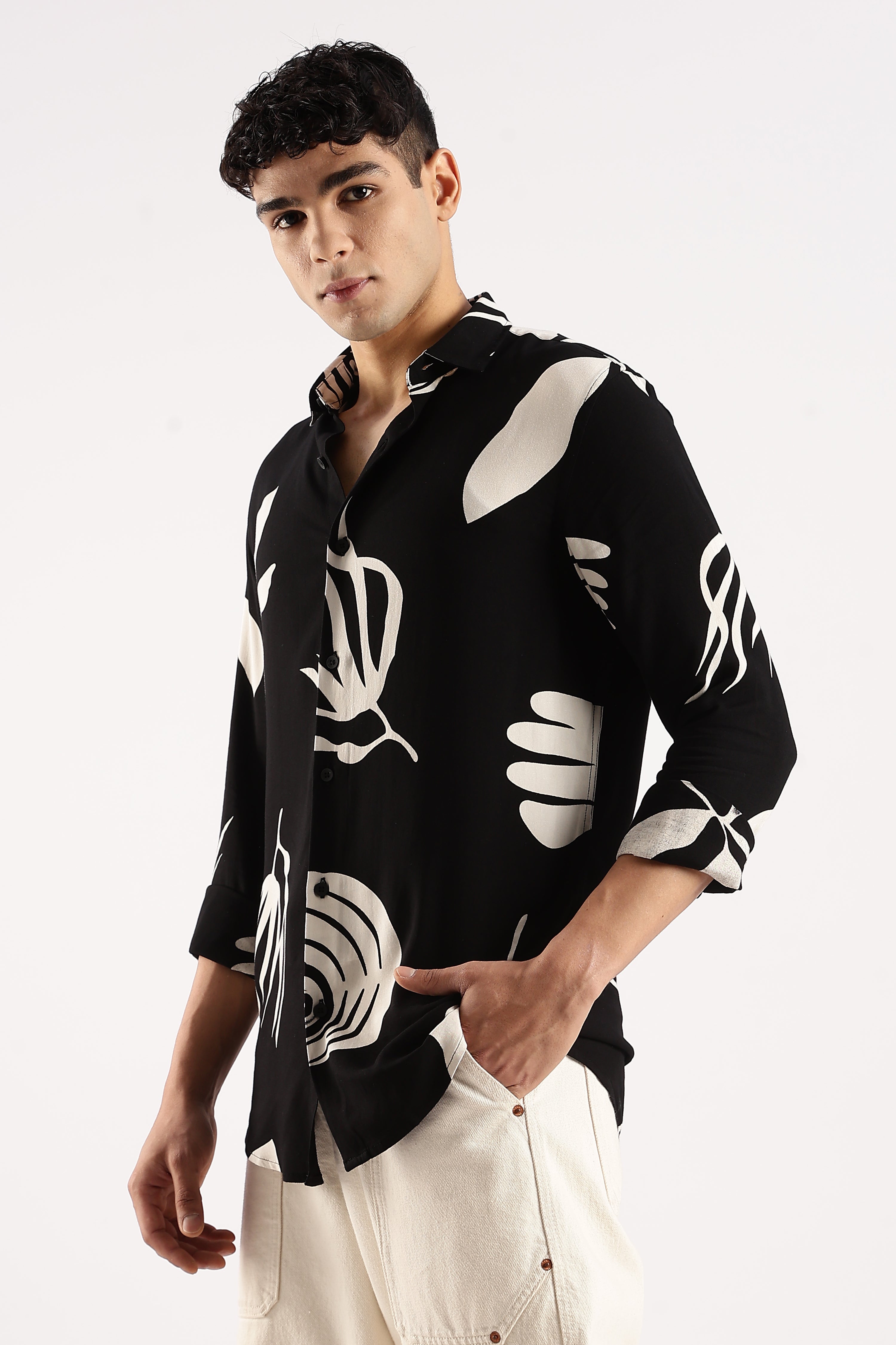 Men Black Viscose Shirt