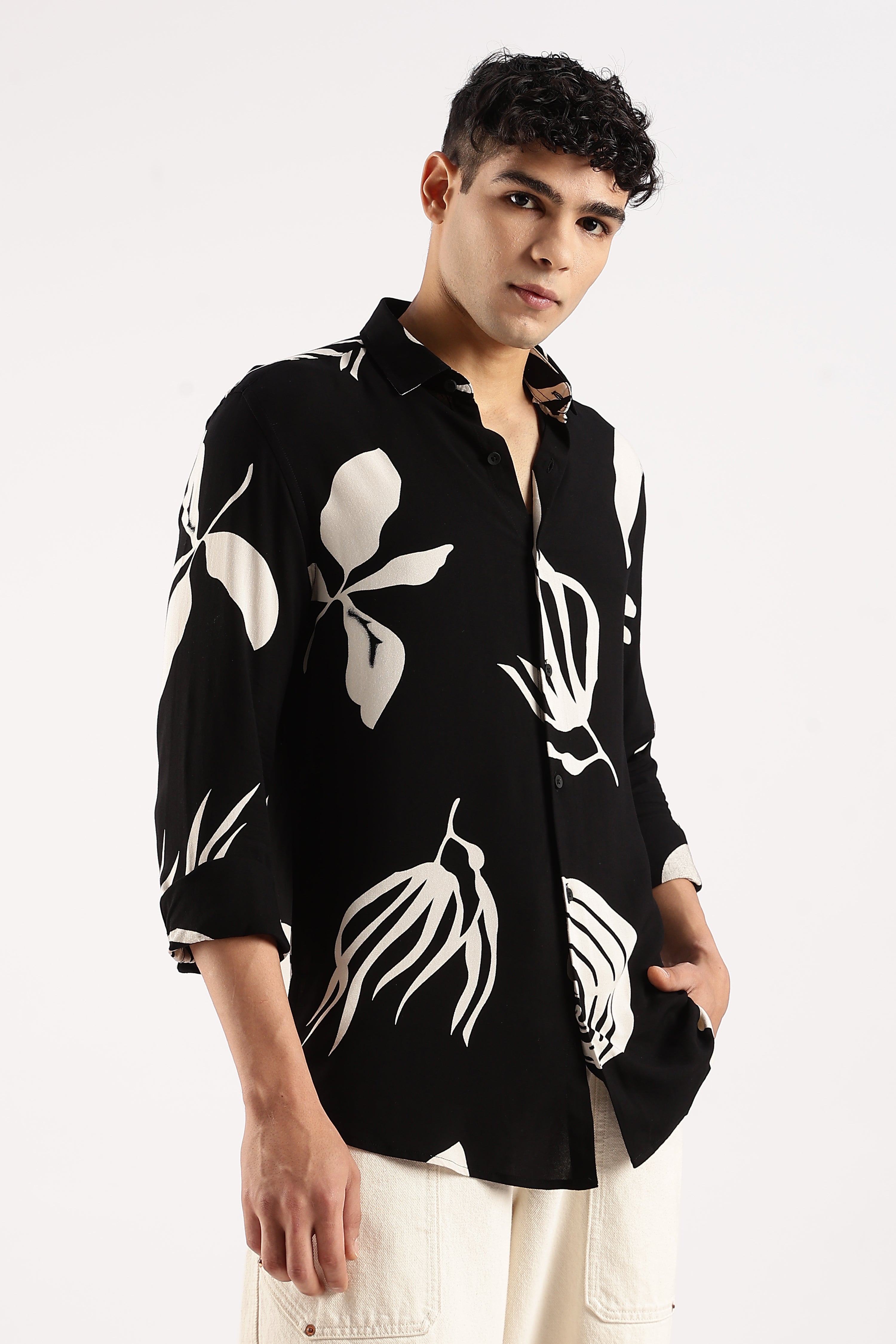 Men Black Viscose Shirt