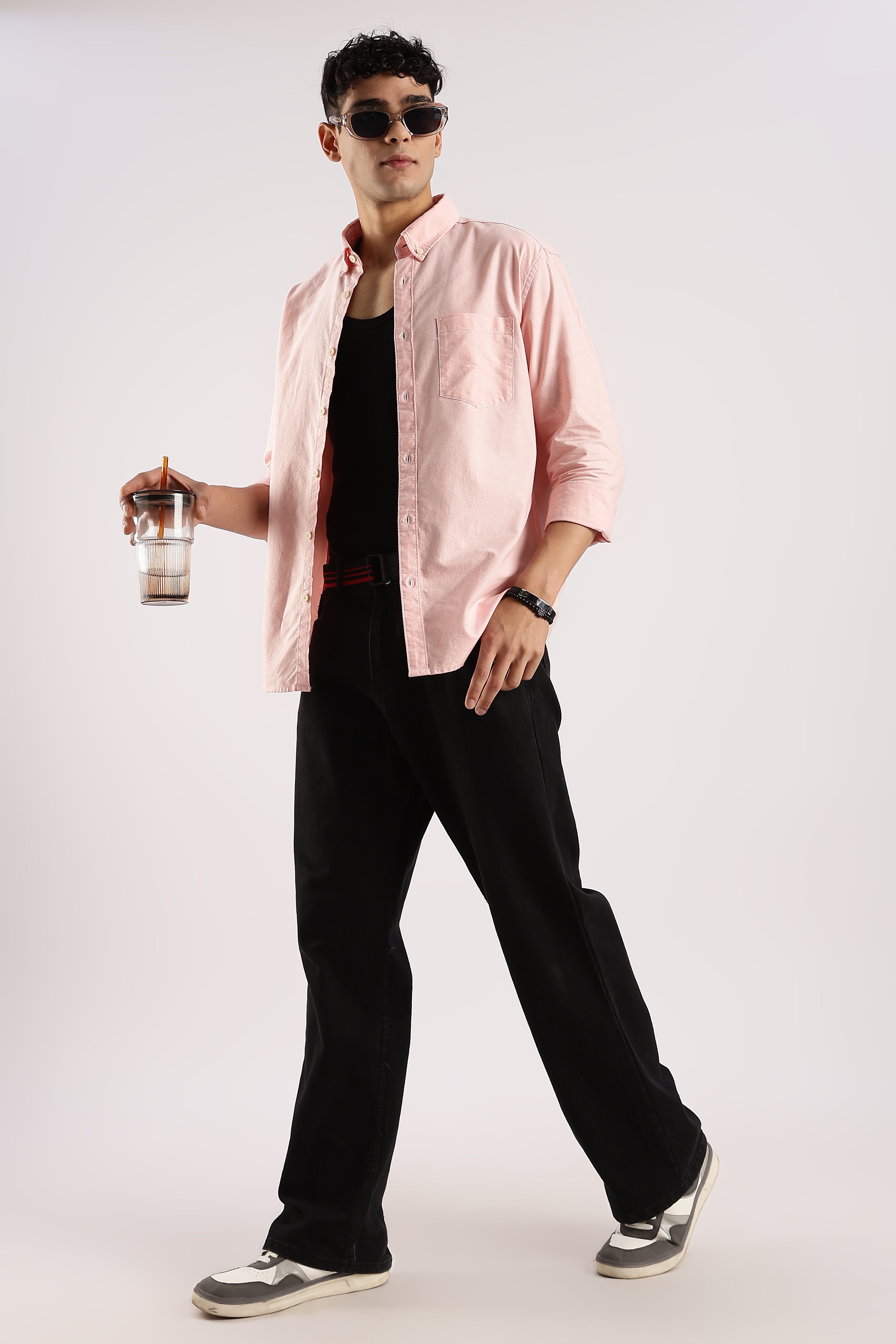 Men Peach  Cotton Oxford Shirt