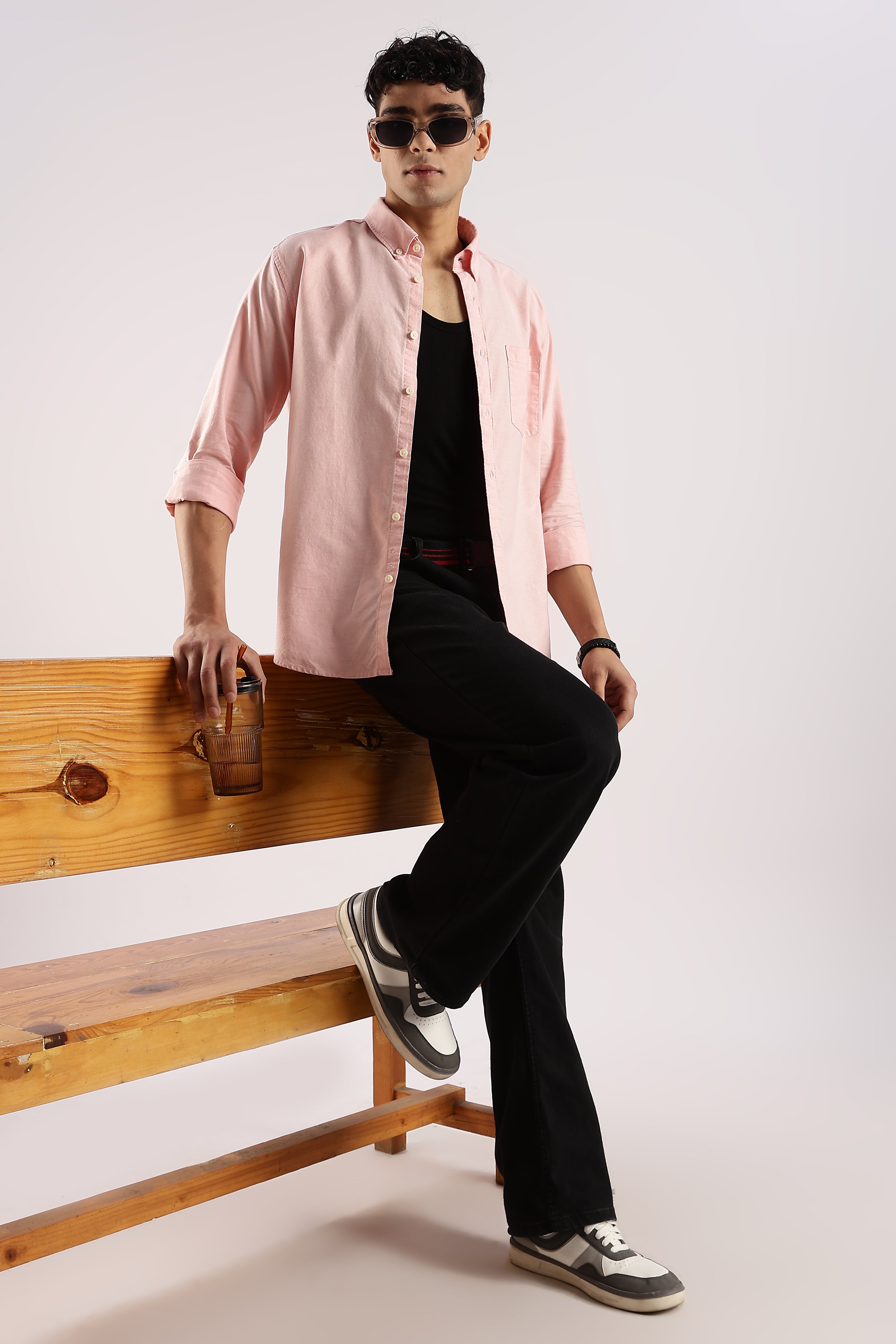 Men Peach  Cotton Oxford Shirt