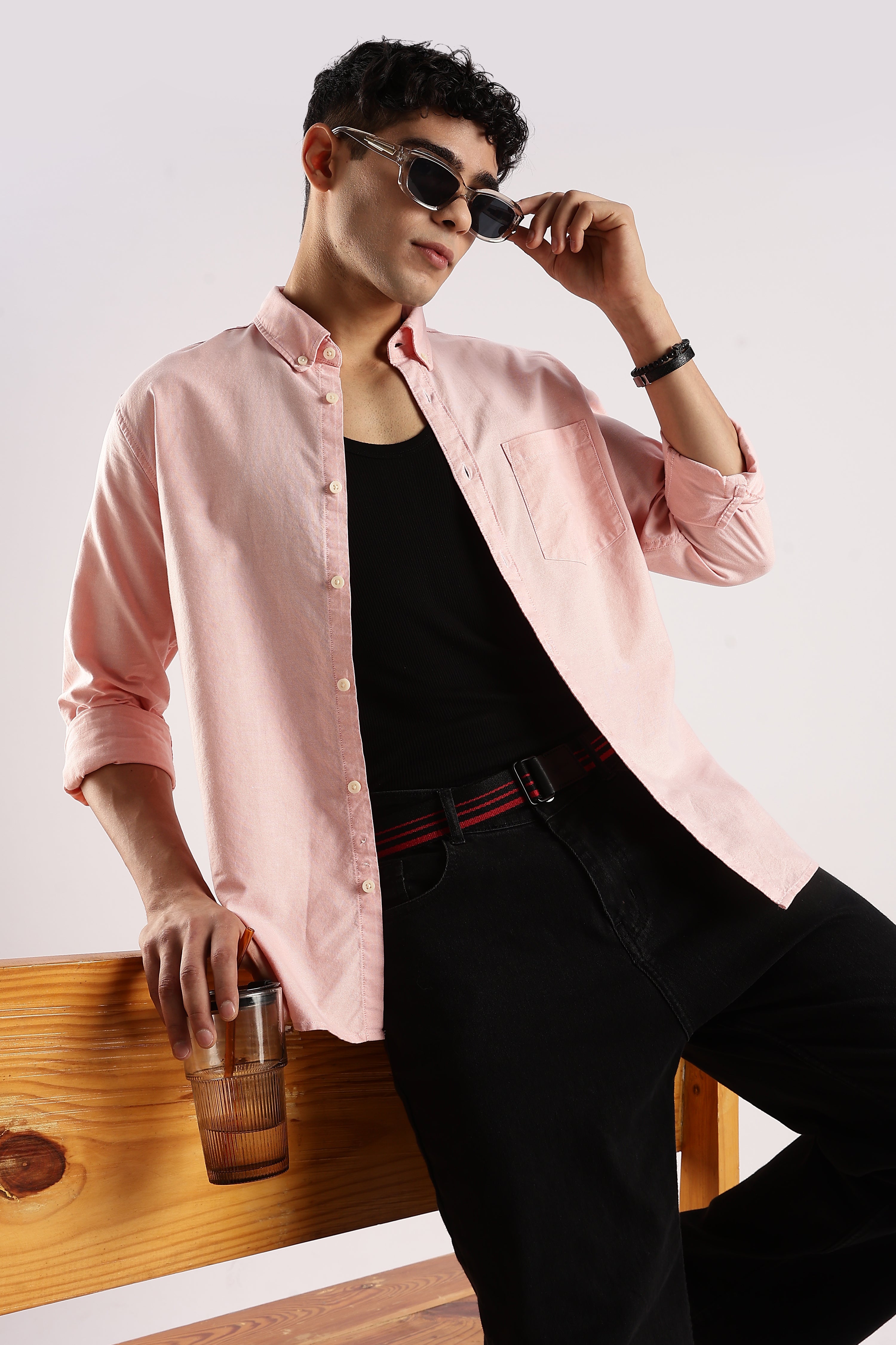 Men Peach  Cotton Oxford Shirt