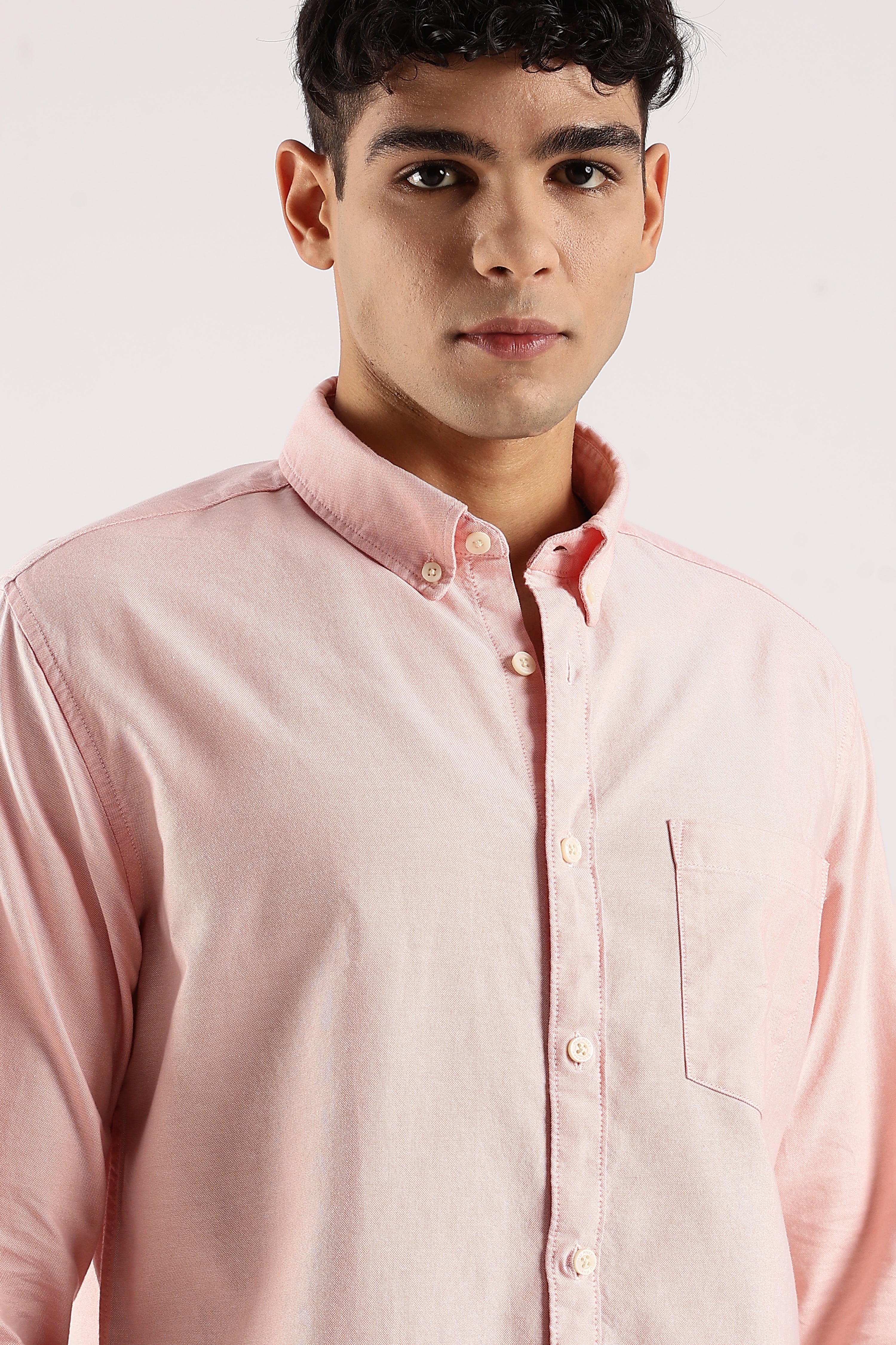 Men Peach  Cotton Oxford Shirt