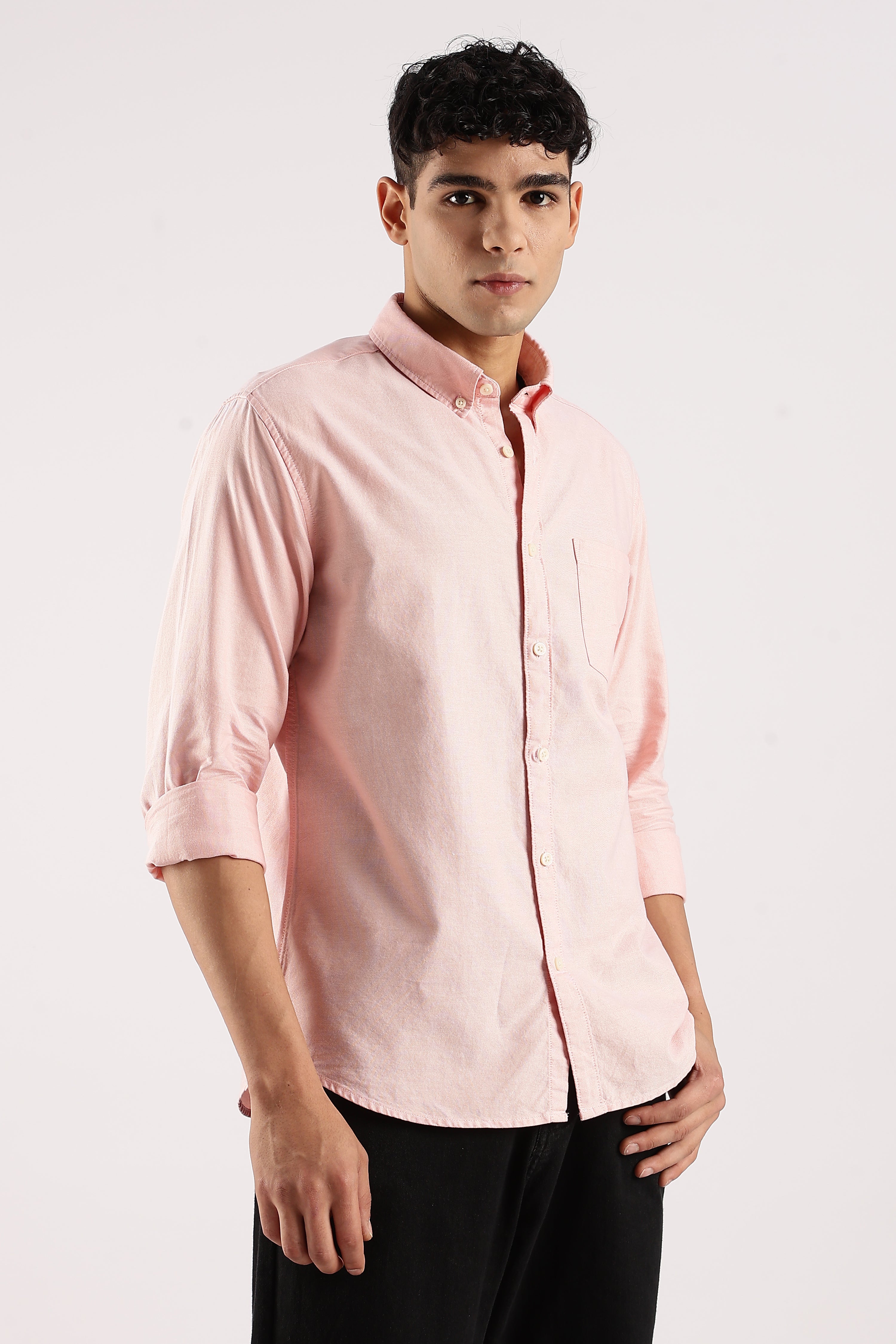 Men Peach  Cotton Oxford Shirt