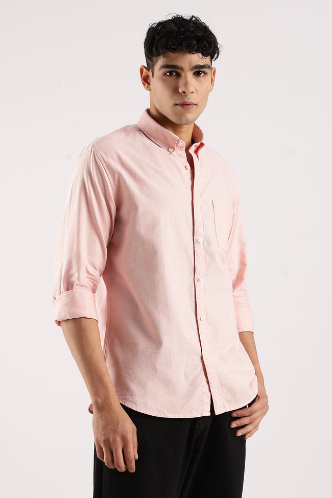 Men Peach  Cotton Oxford Shirt