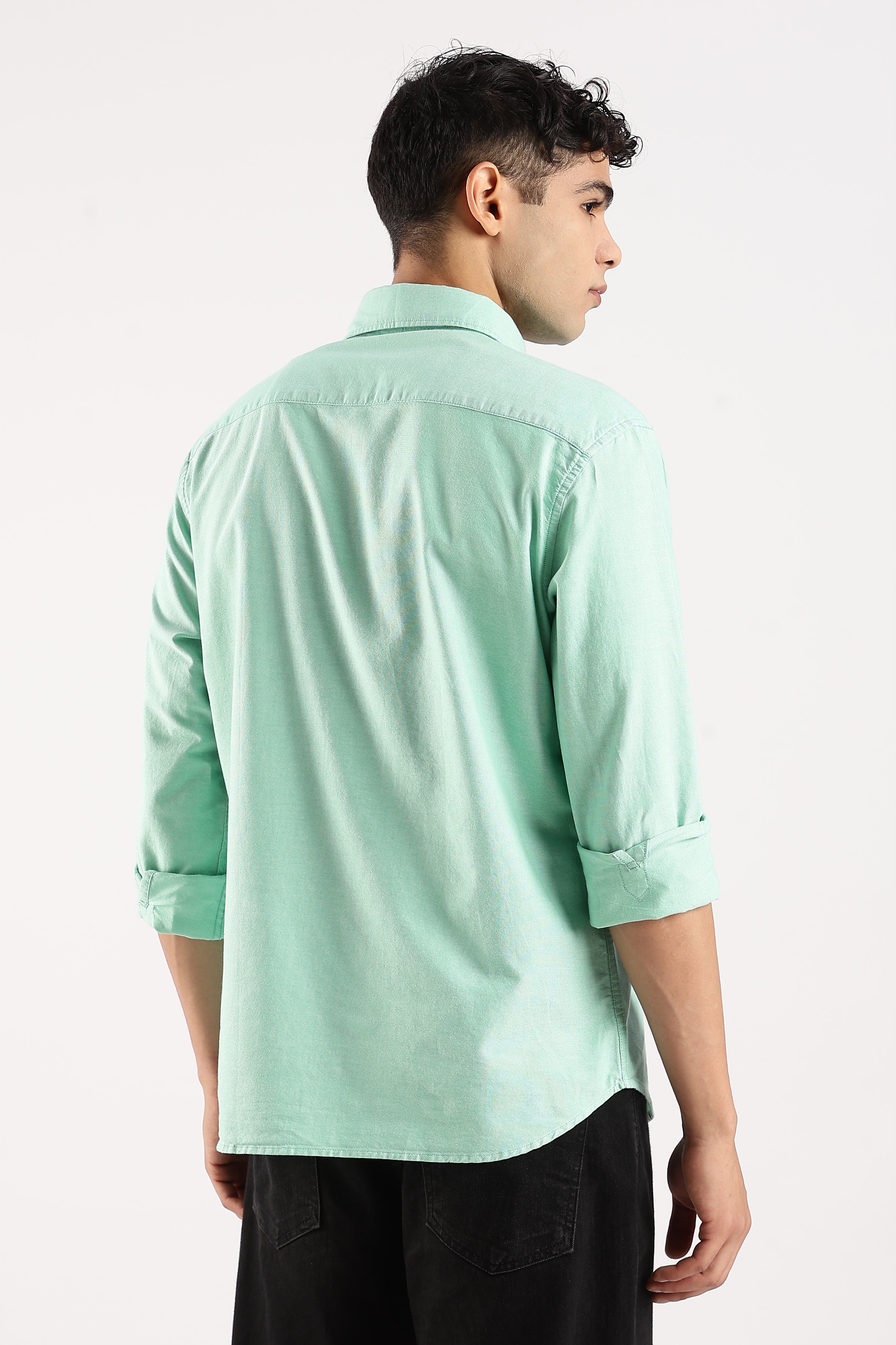 Men Green Cotton Oxford Shirt