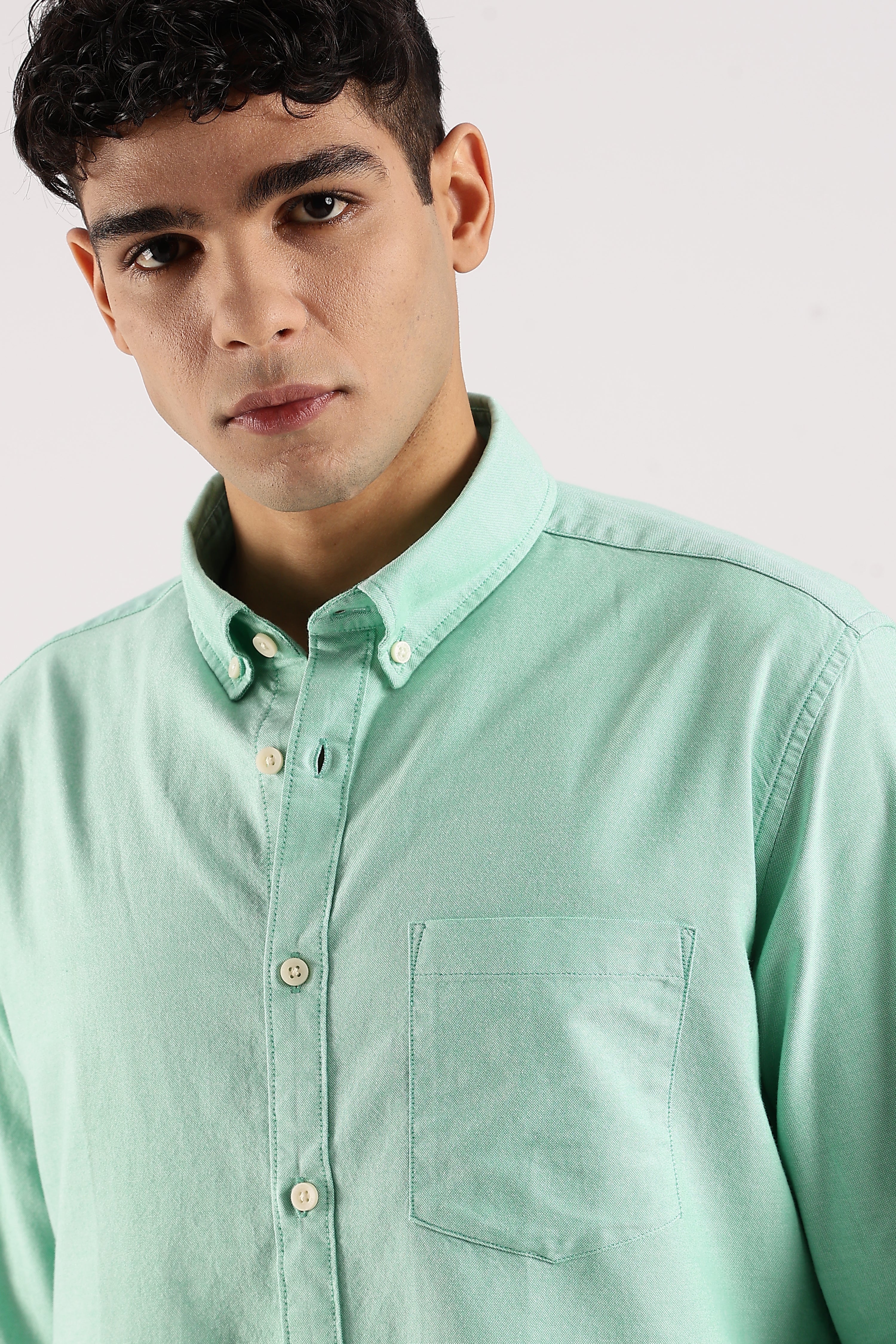Men Green Cotton Oxford Shirt