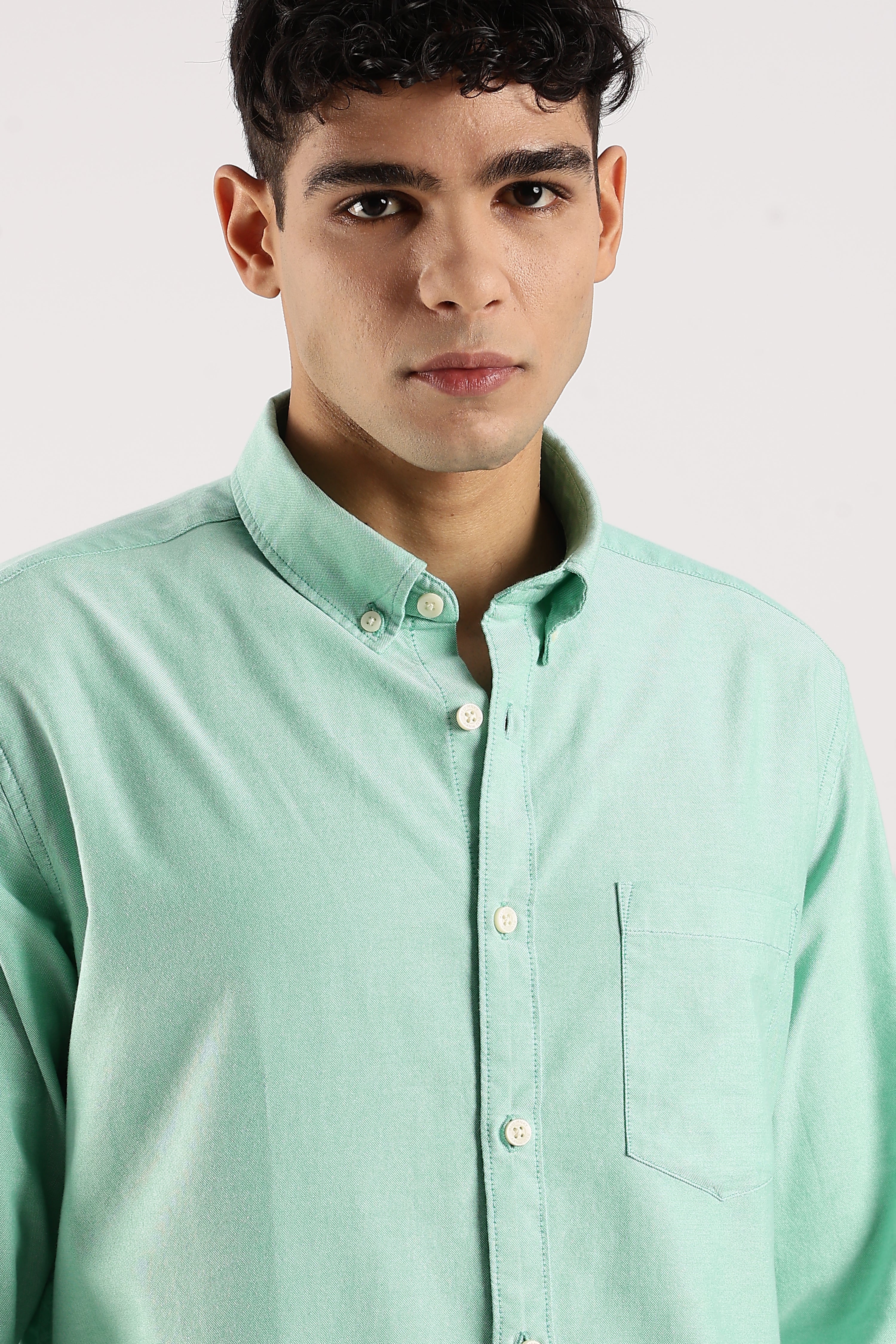 Men Green Cotton Oxford Shirt