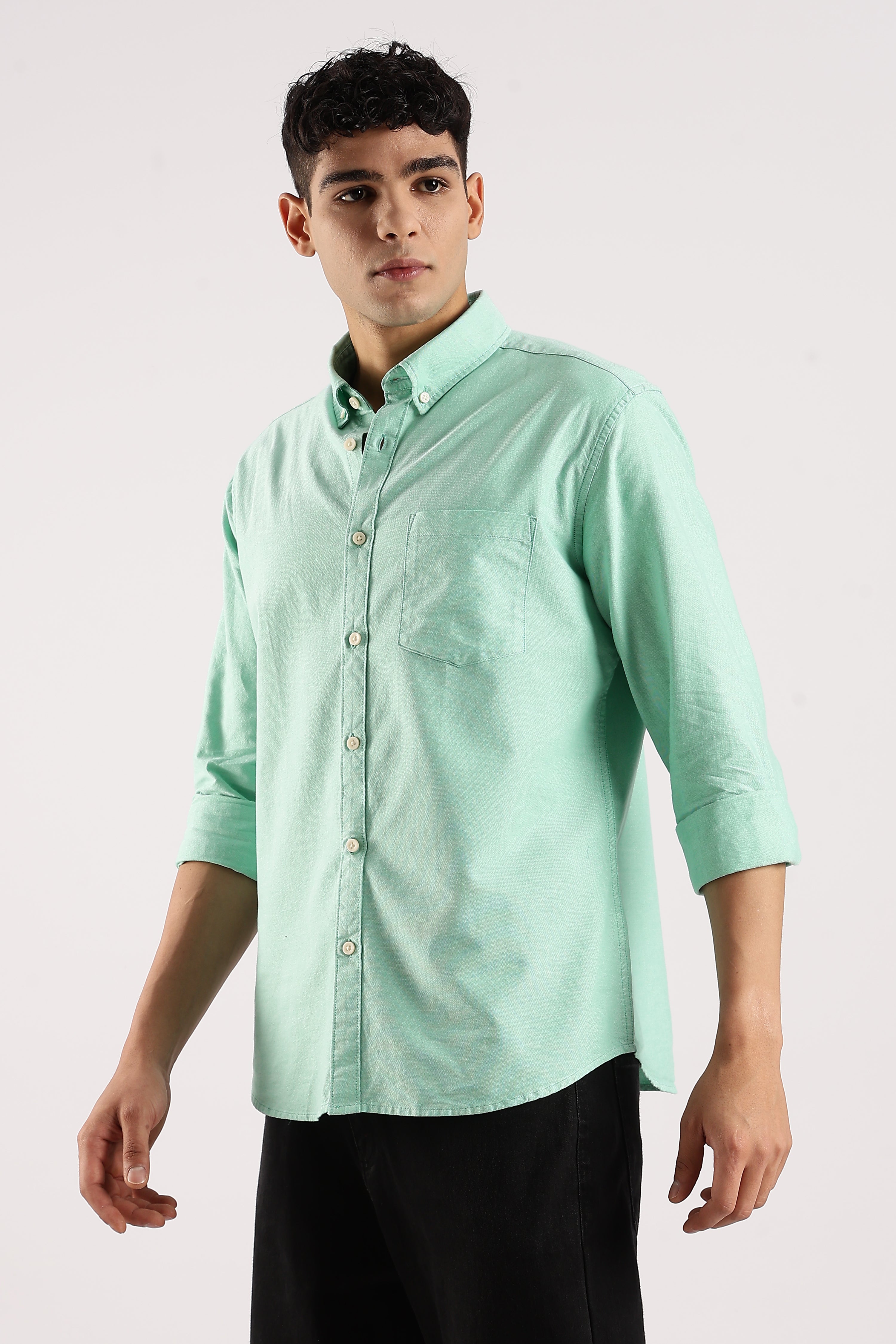 Men Green Cotton Oxford Shirt