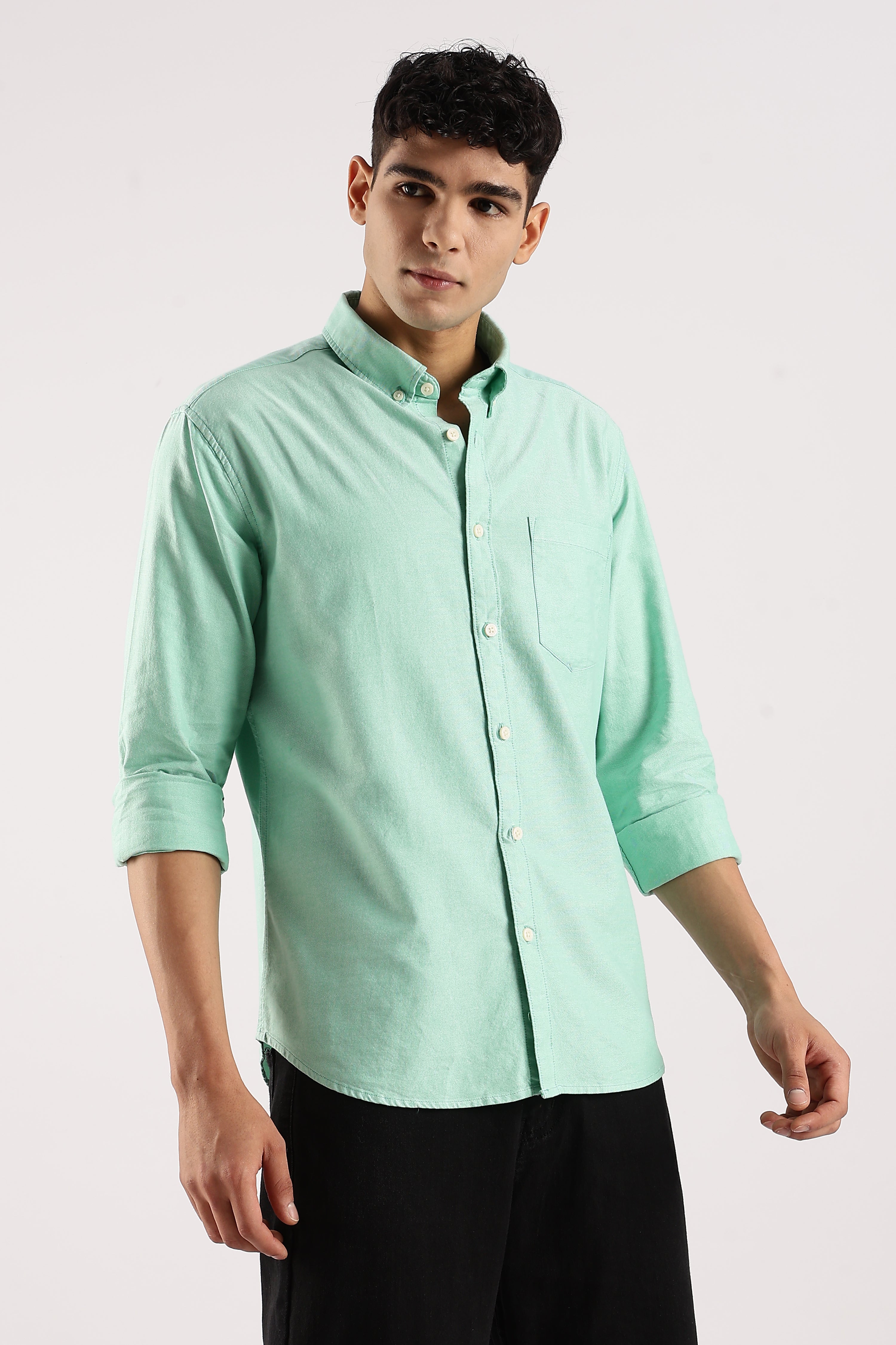 Men Green Cotton Oxford Shirt