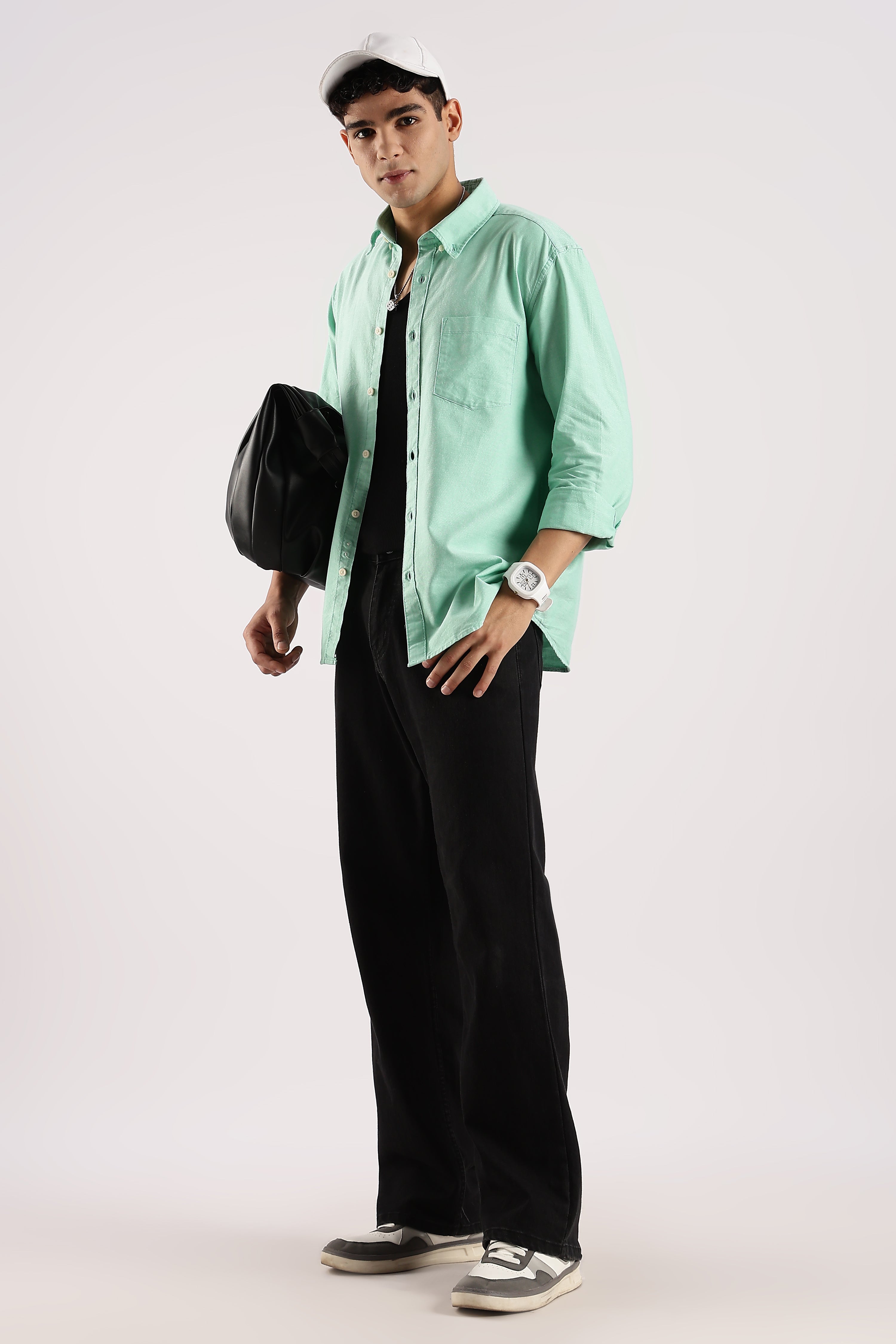 Men Green Cotton Oxford Shirt