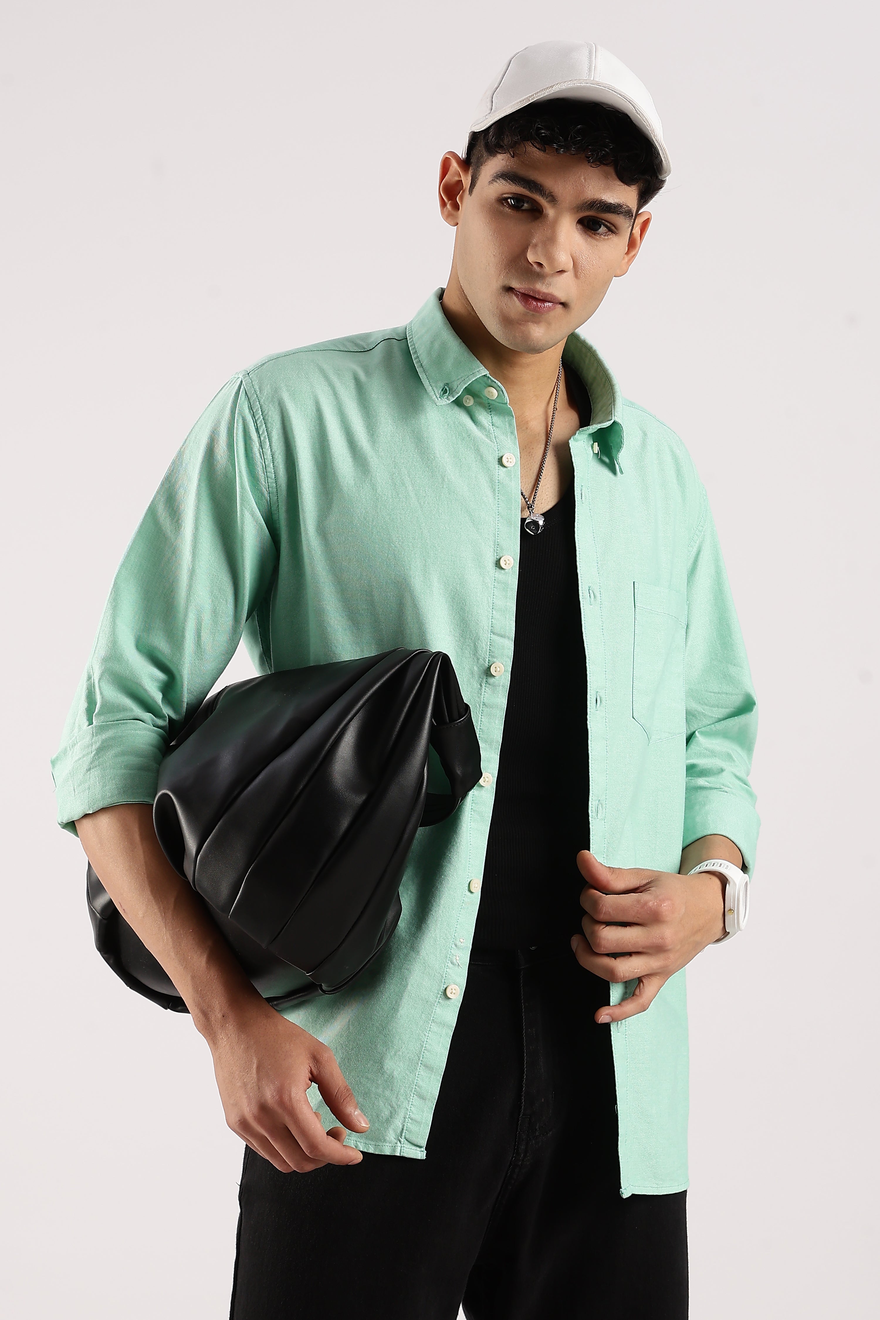 Men Green Cotton Oxford Shirt