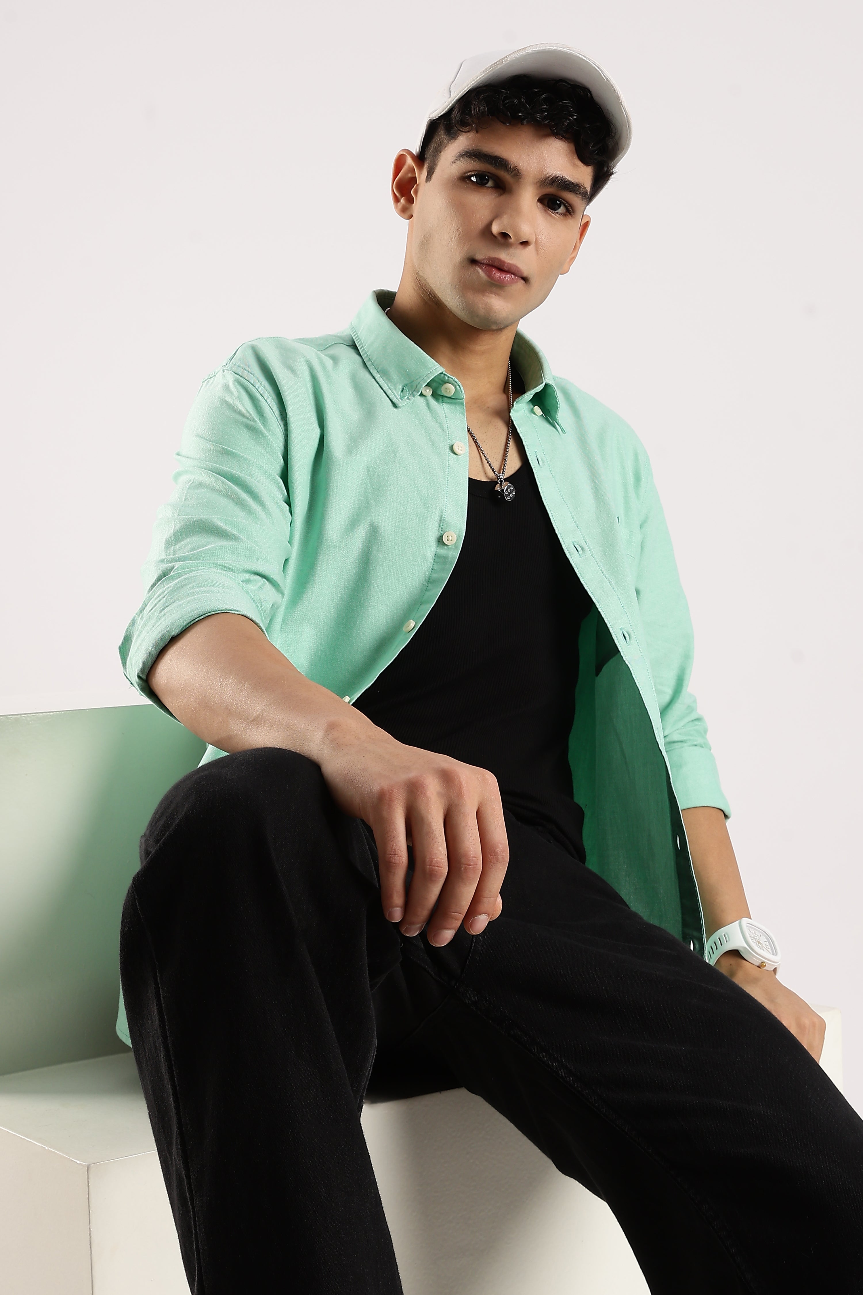 Men Green Cotton Oxford Shirt
