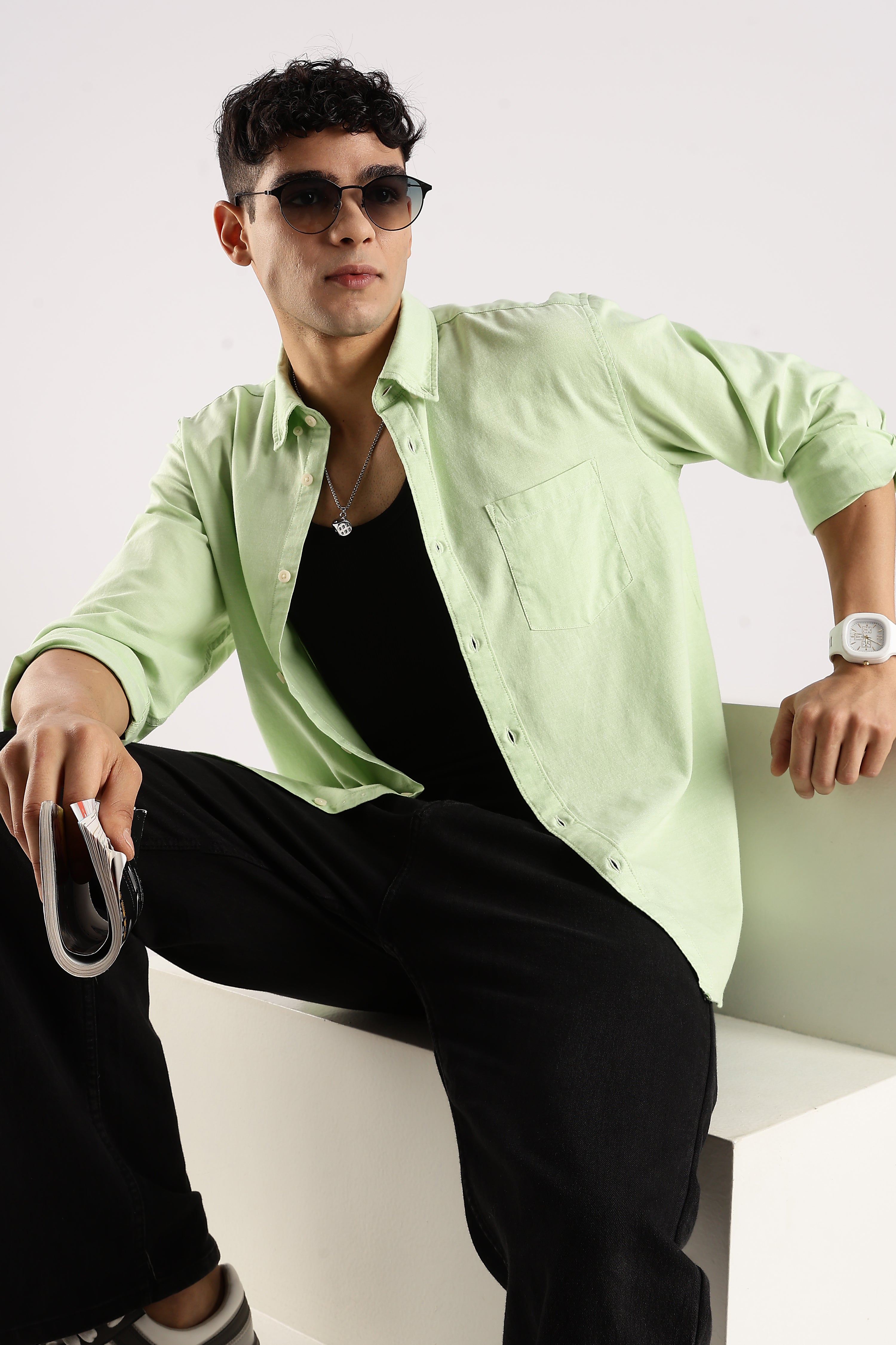 Men Green Cotton Oxford Shirt