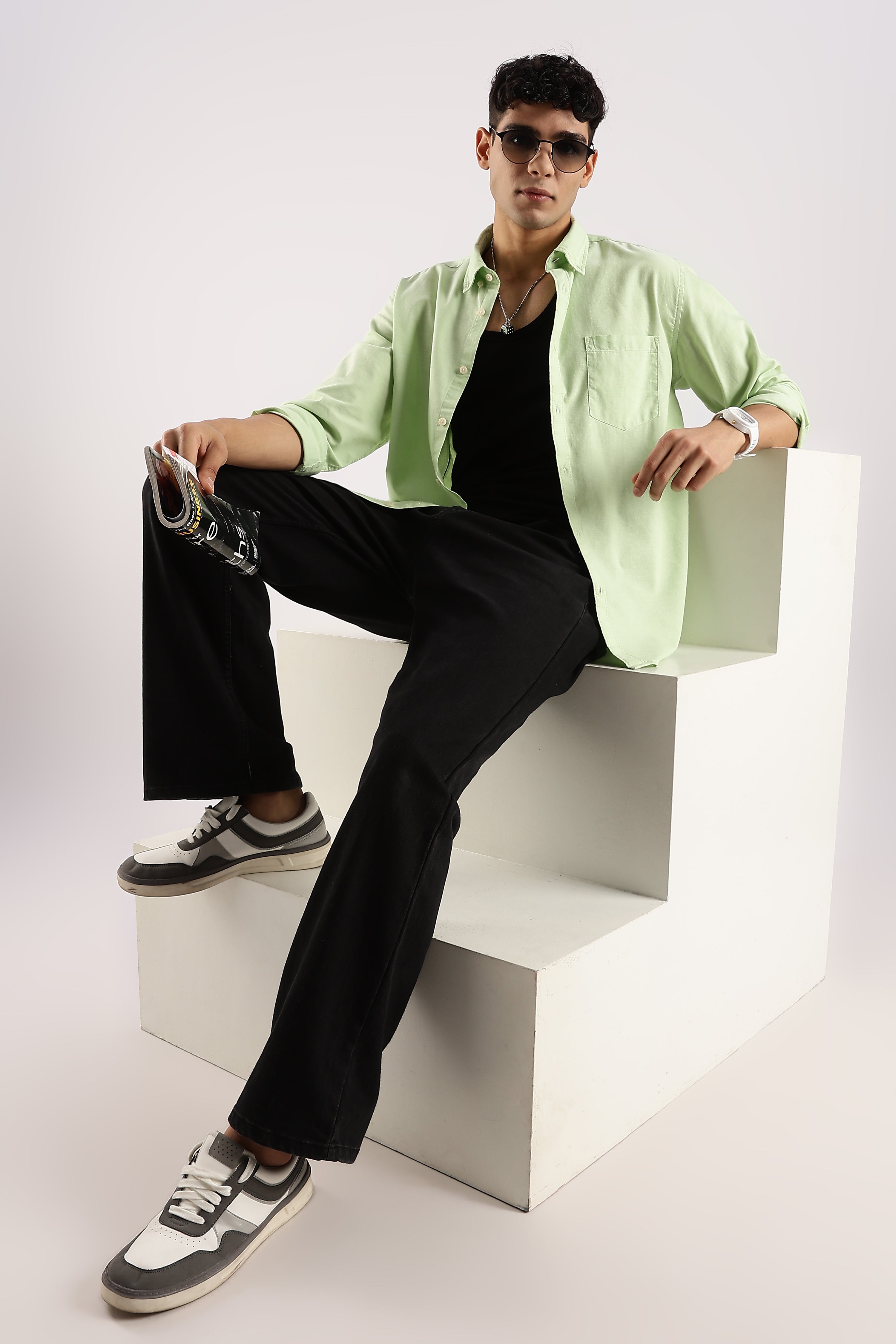 Men Green Cotton Oxford Shirt