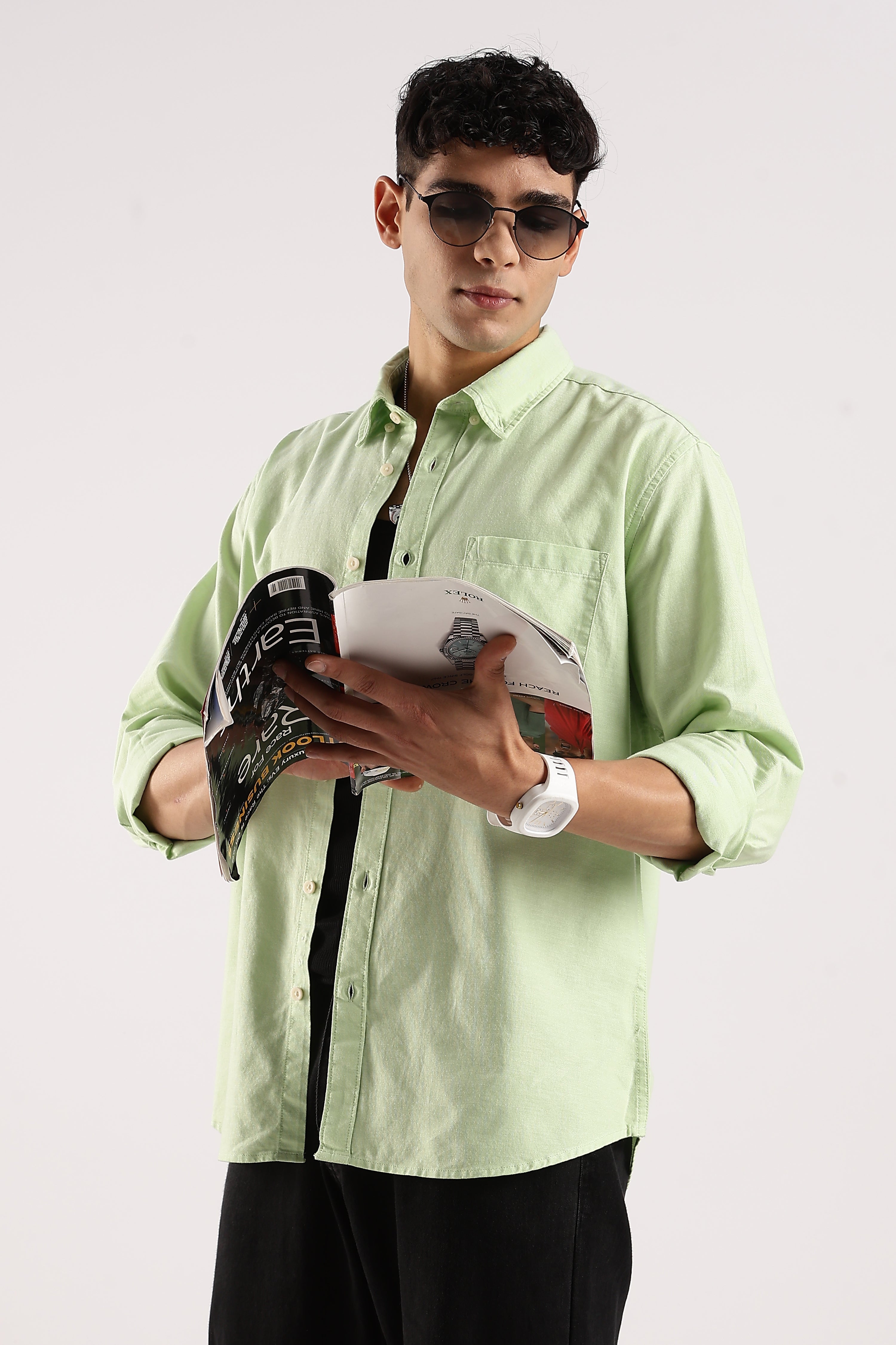 Men Green Cotton Oxford Shirt