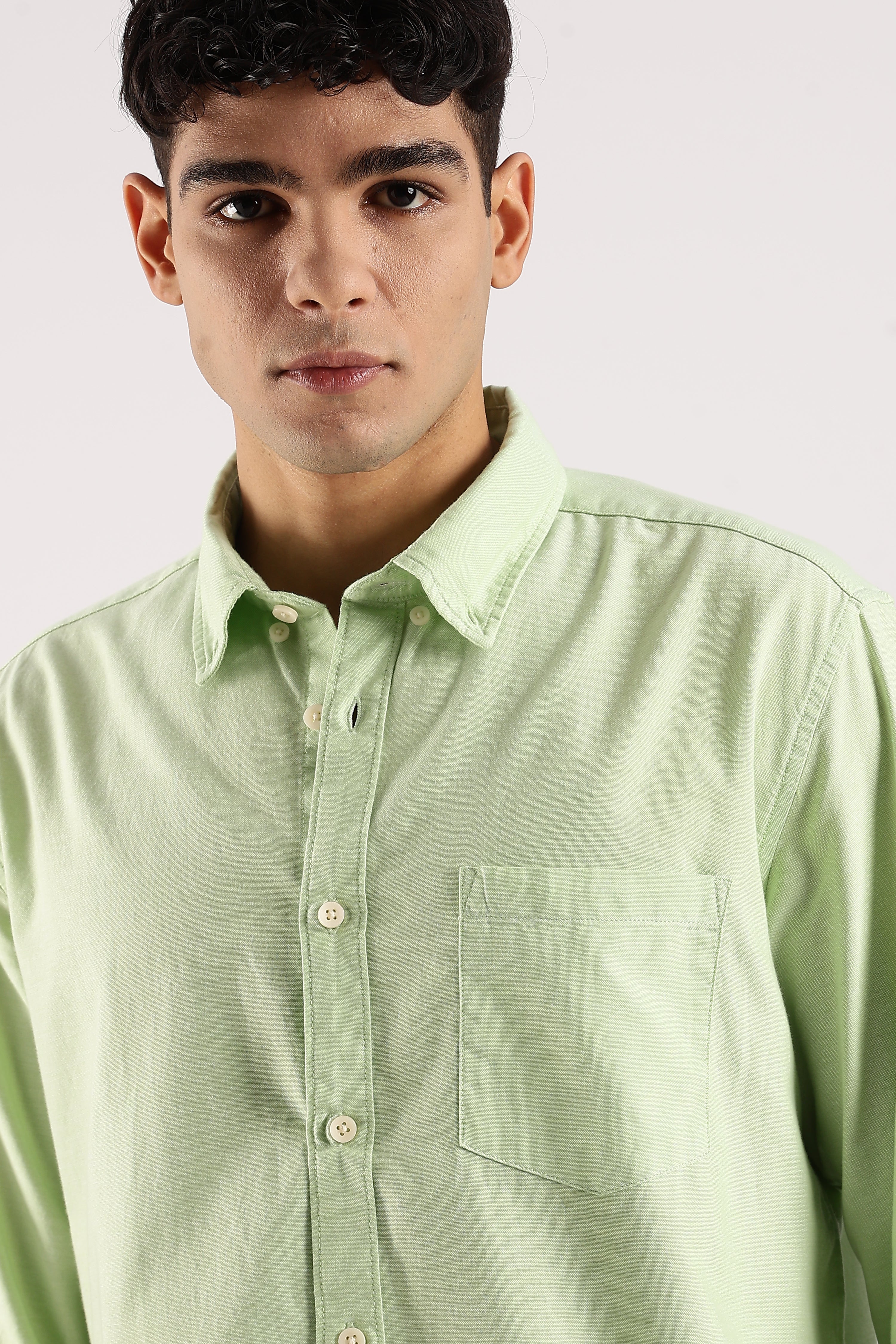 Men Green Cotton Oxford Shirt