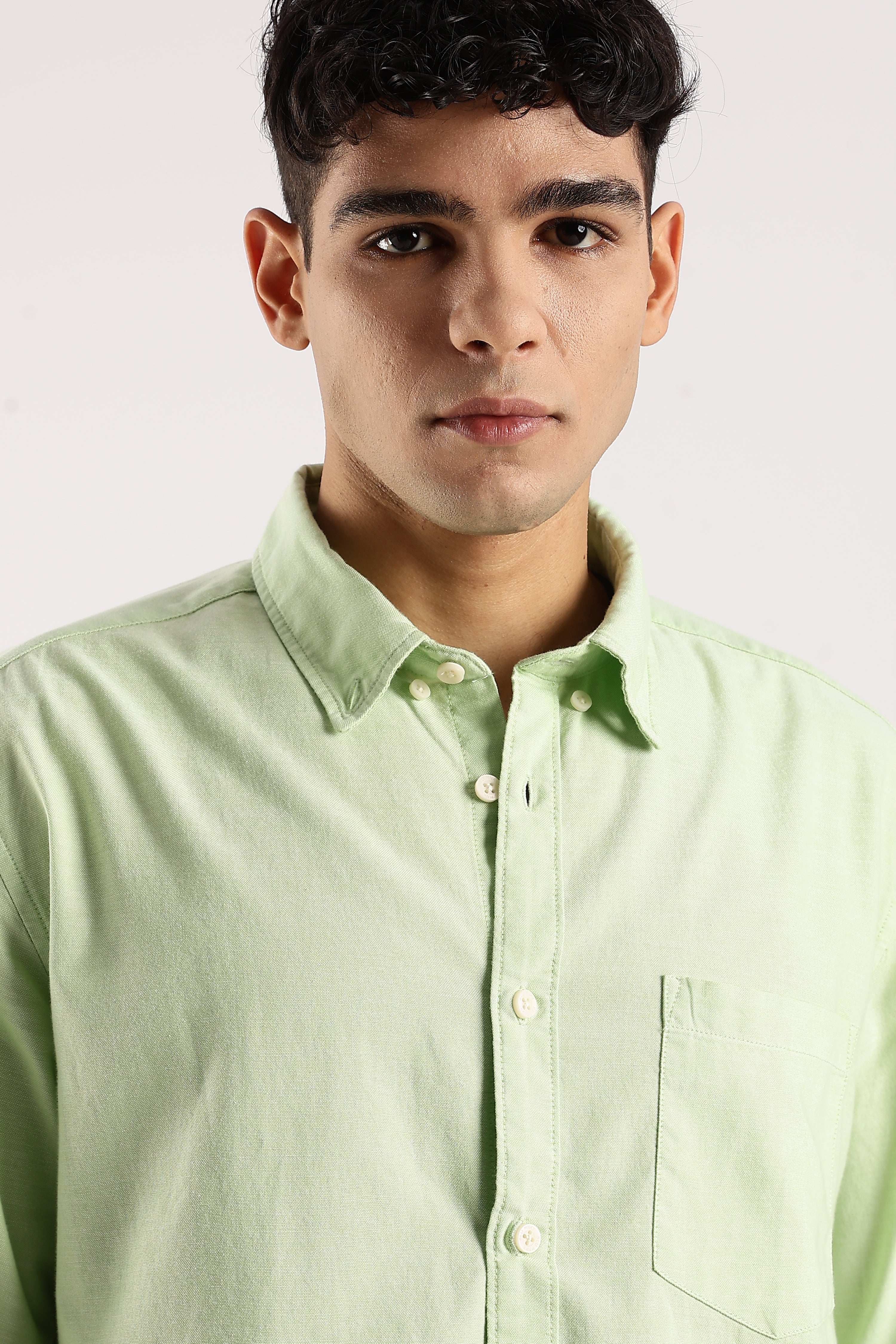 Men Green Cotton Oxford Shirt