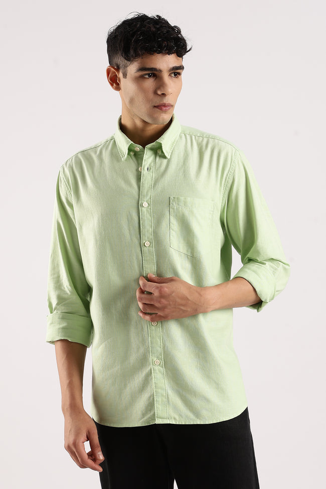 Men Green Cotton Oxford Shirt