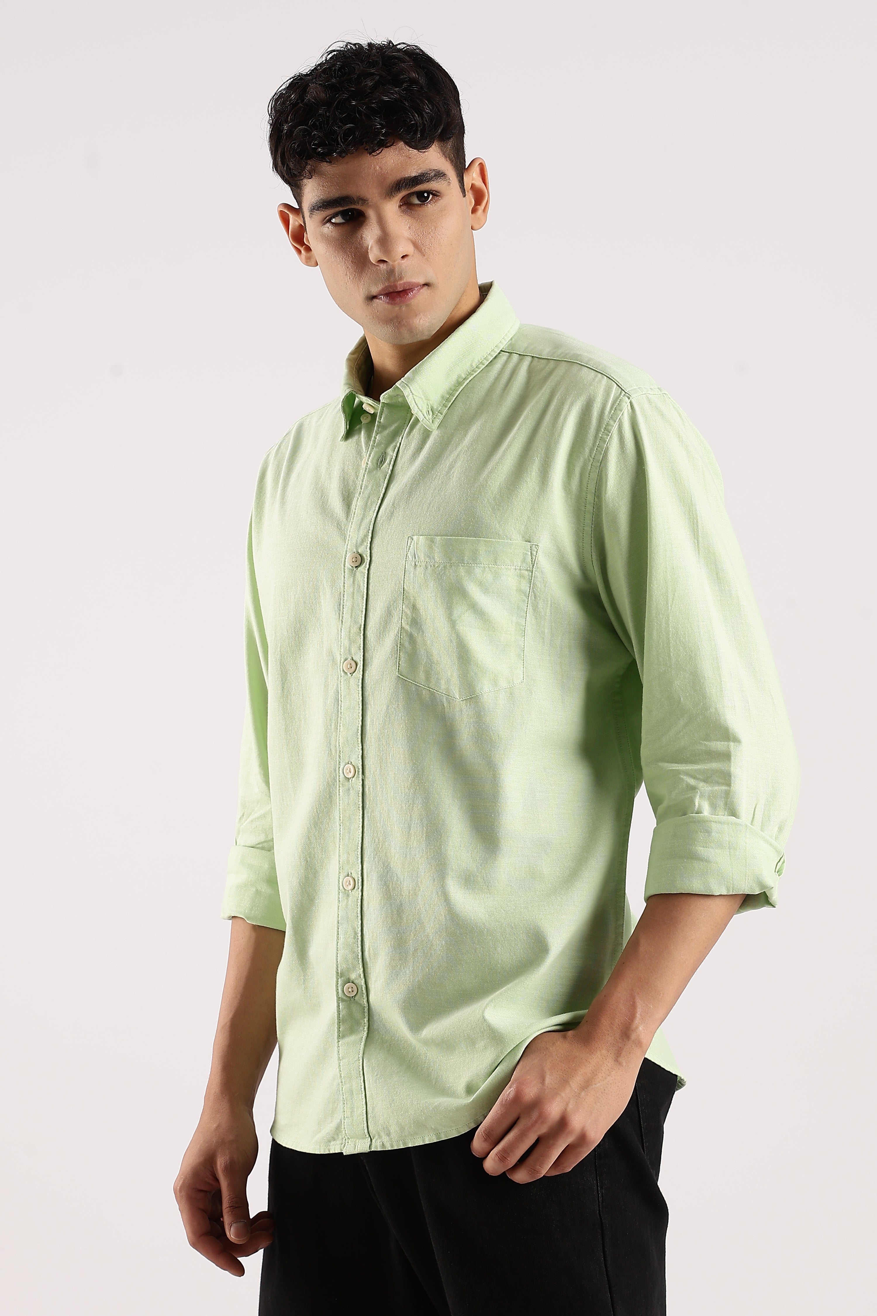 Men Green Cotton Oxford Shirt
