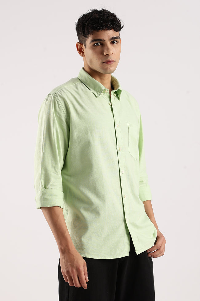 Men Green Cotton Oxford Shirt