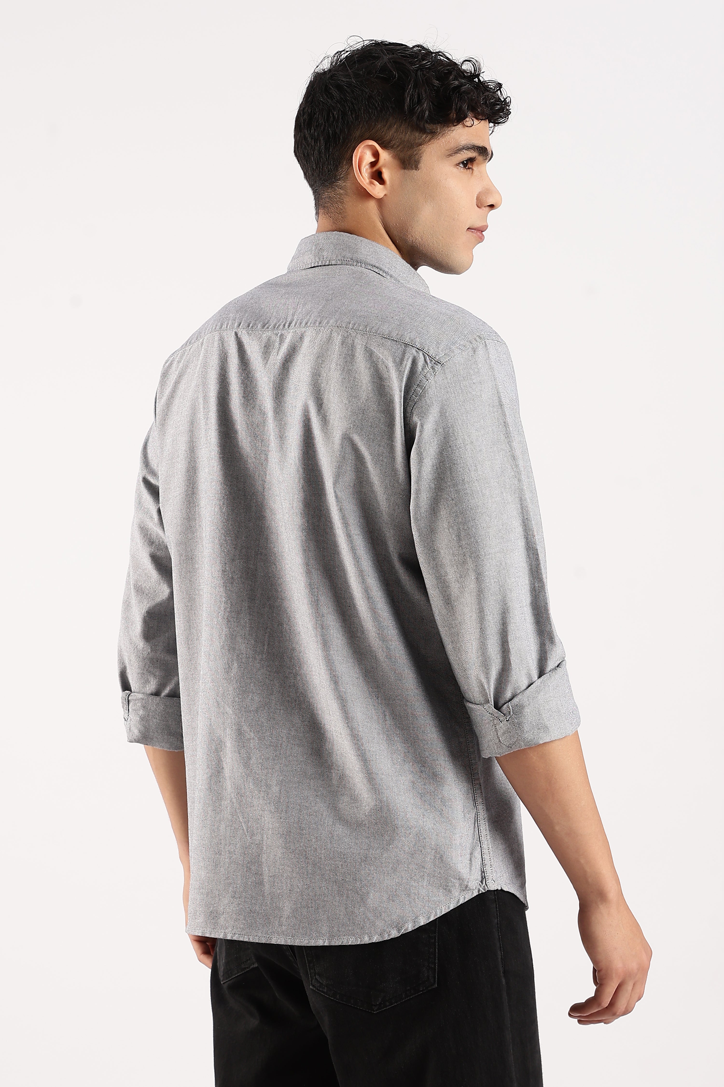Men Grey Cotton Oxford Shirt