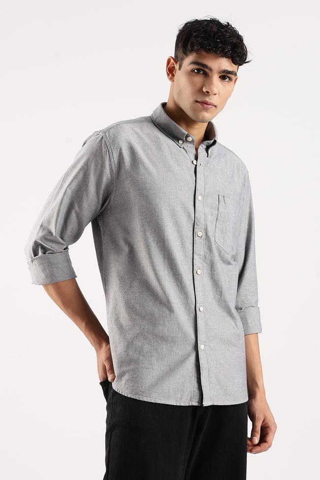 Men Grey Cotton Oxford Shirt