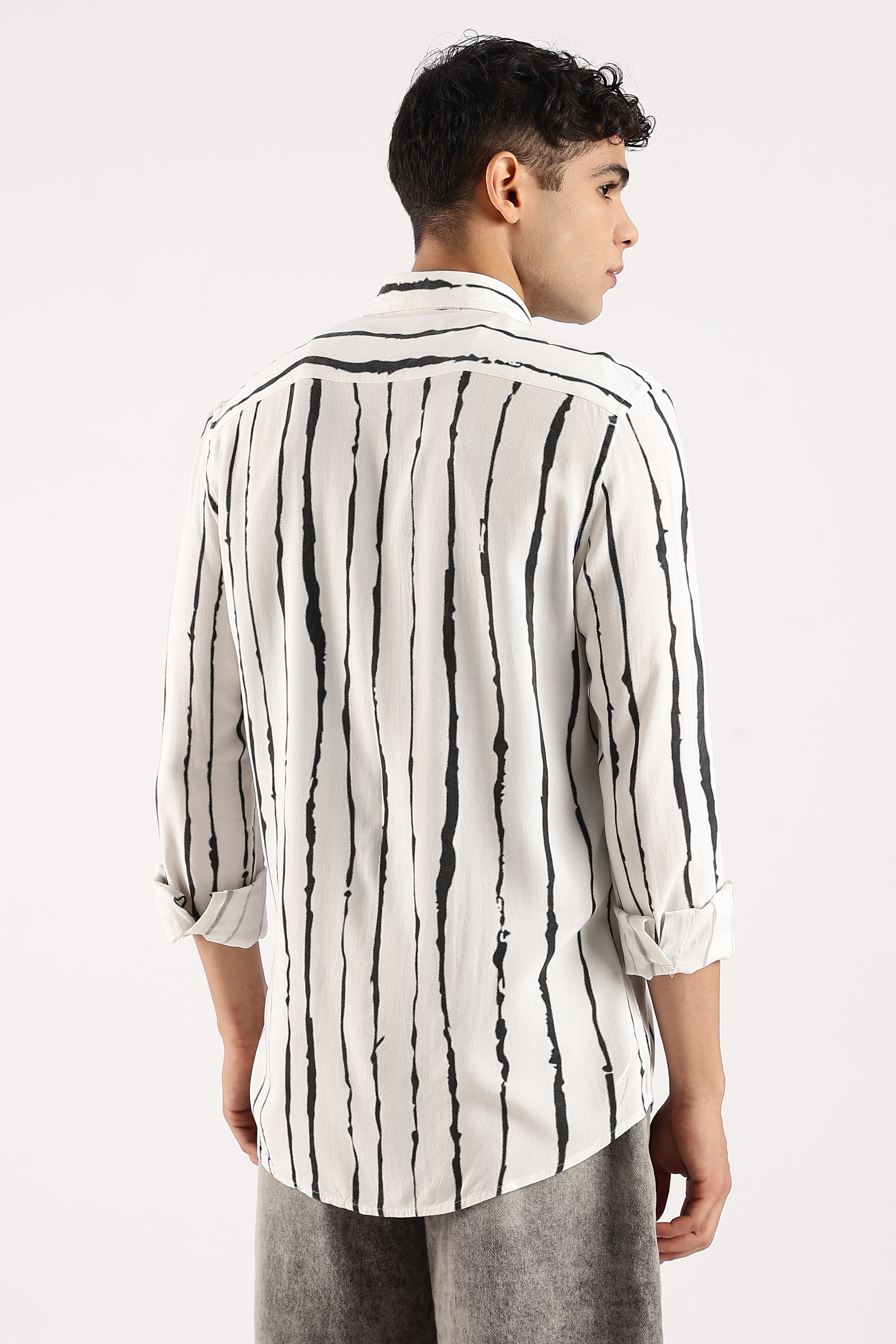 Men White Viscose Striped Shirt