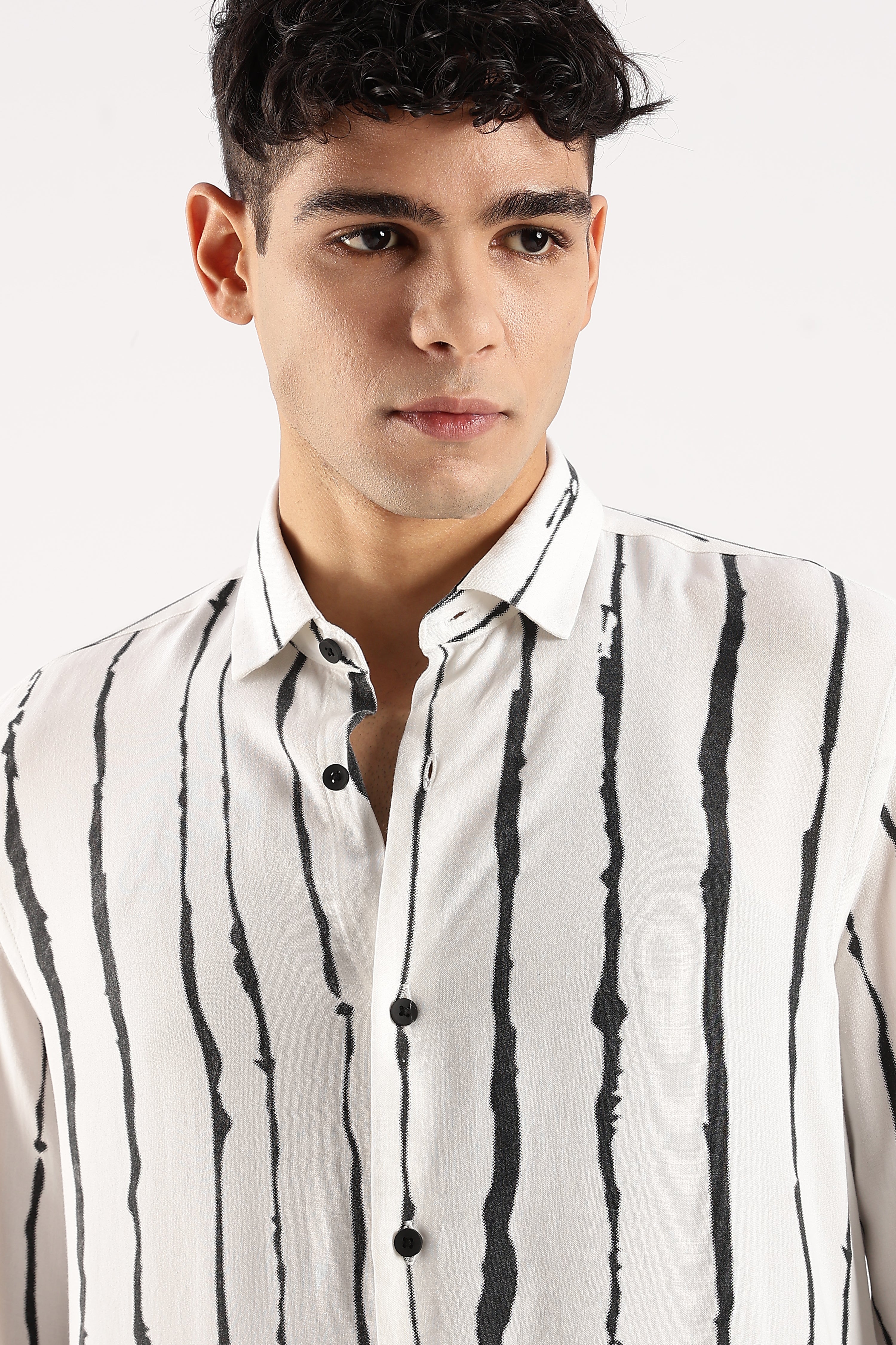 Men White Viscose Striped Shirt