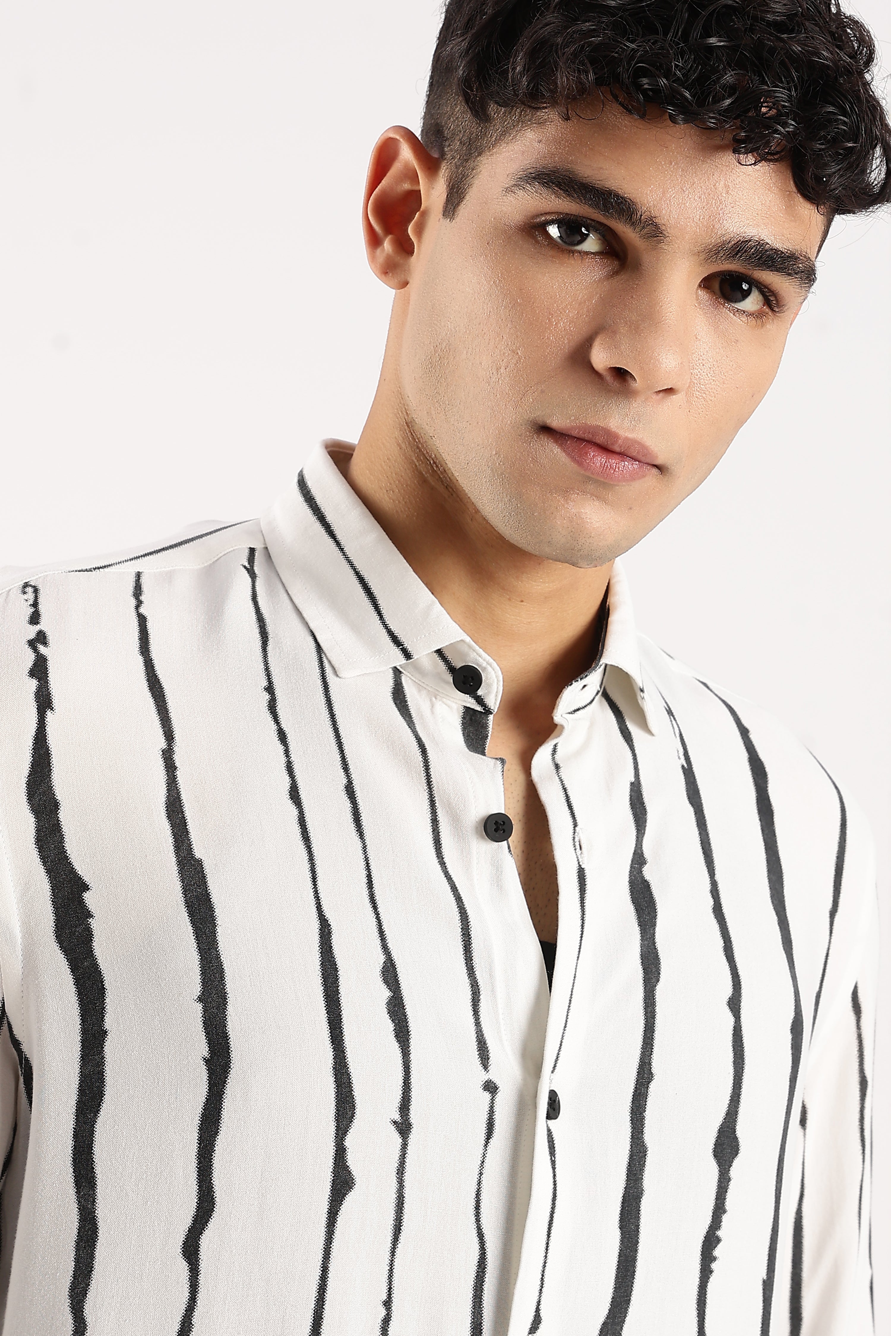 Men White Viscose Striped Shirt