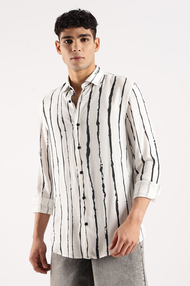Men White Viscose Striped Shirt