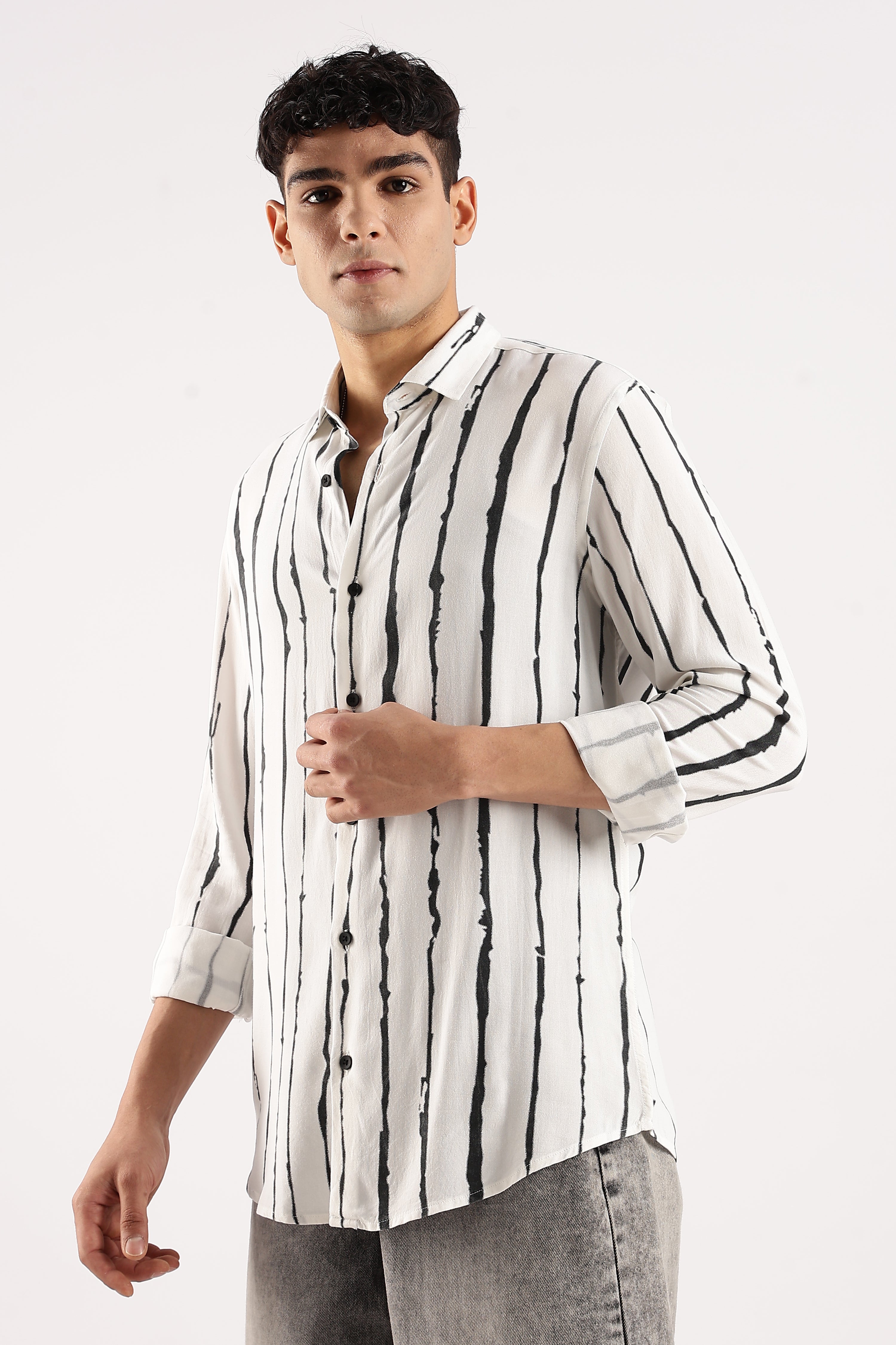 Men White Viscose Striped Shirt