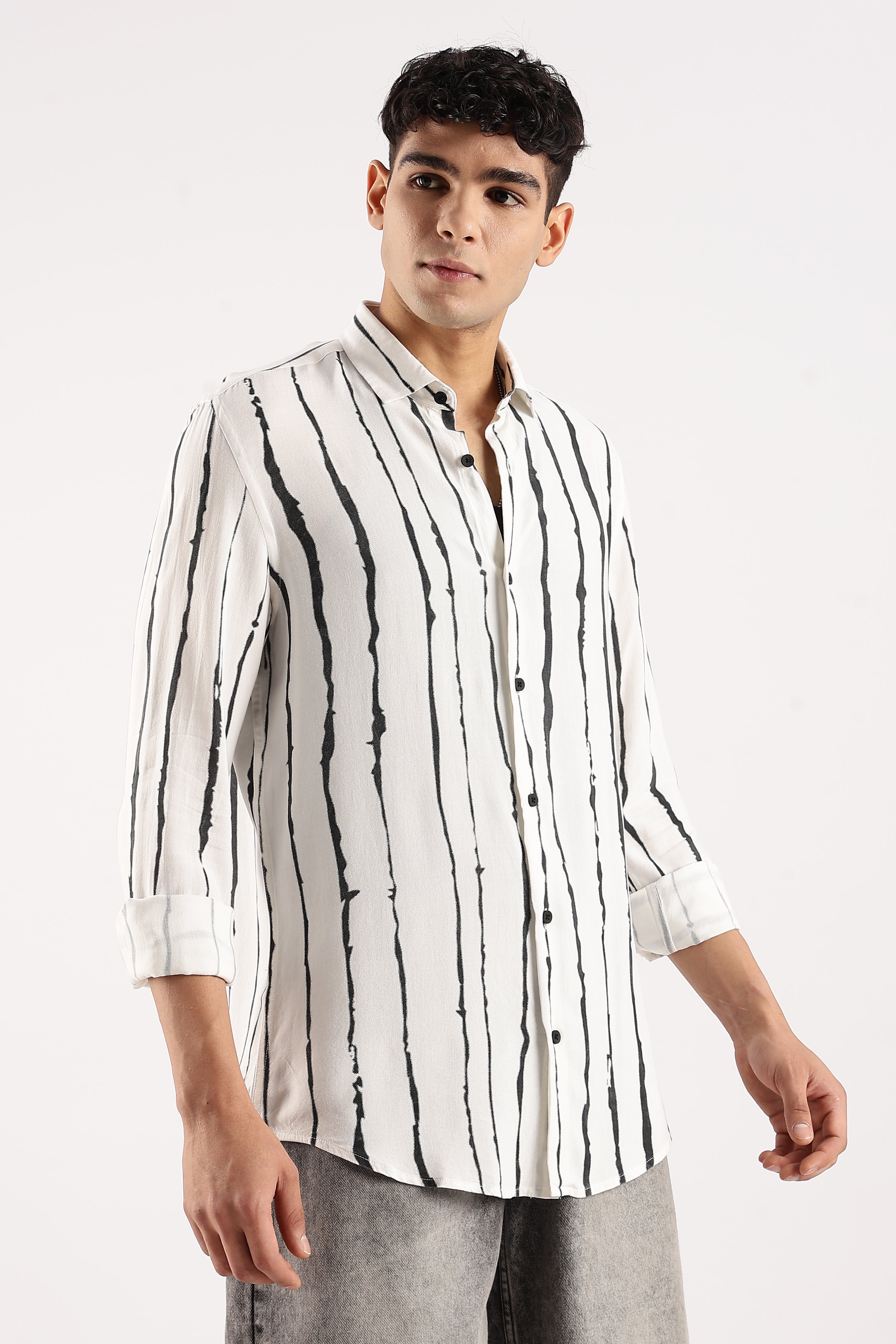 Men White Viscose Striped Shirt