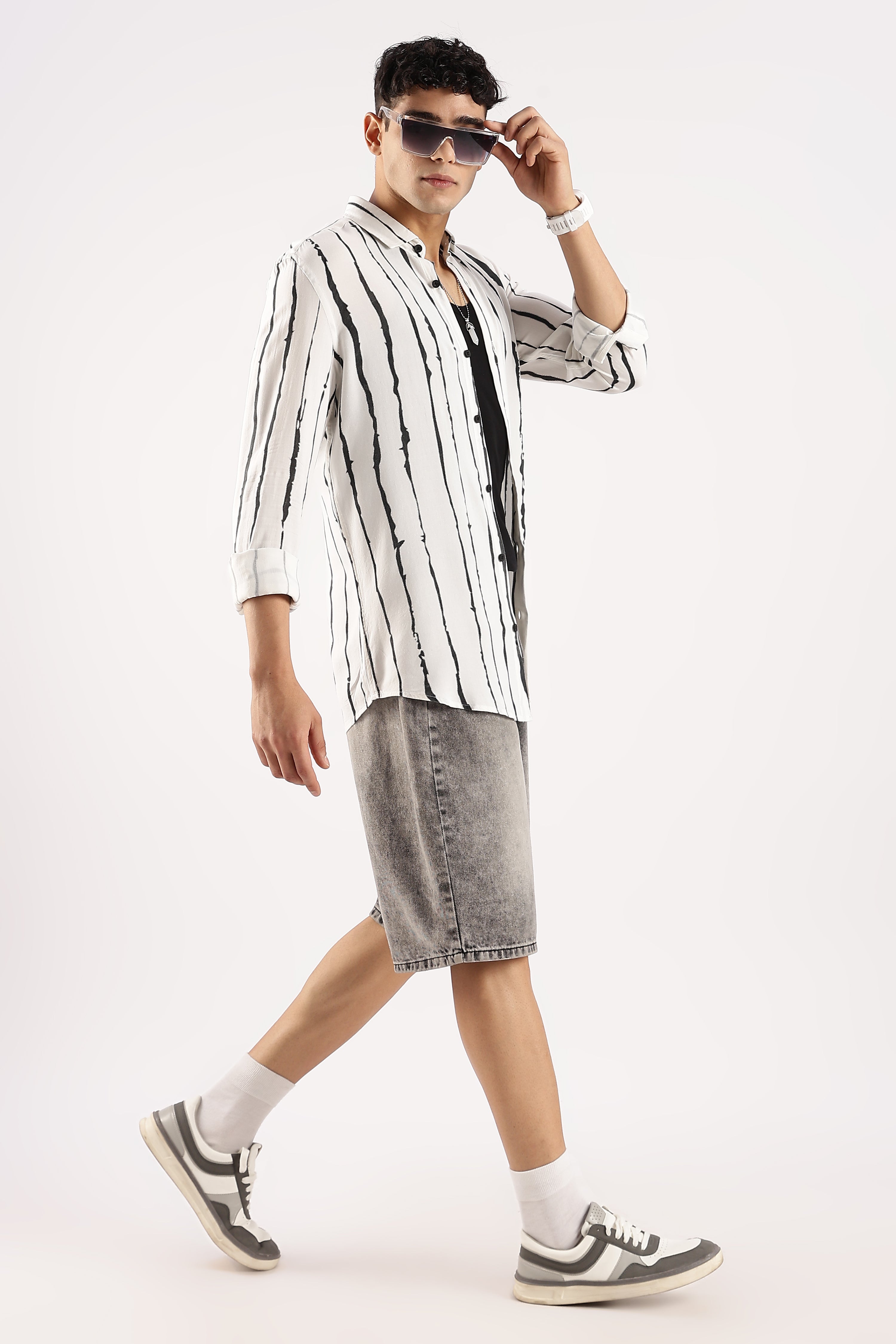 Men White Viscose Striped Shirt