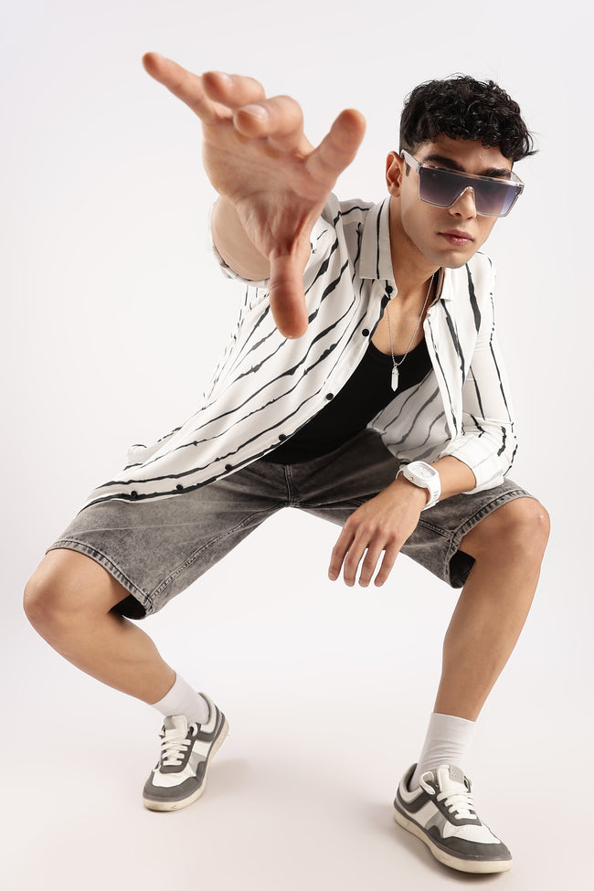 Men White Viscose Striped Shirt