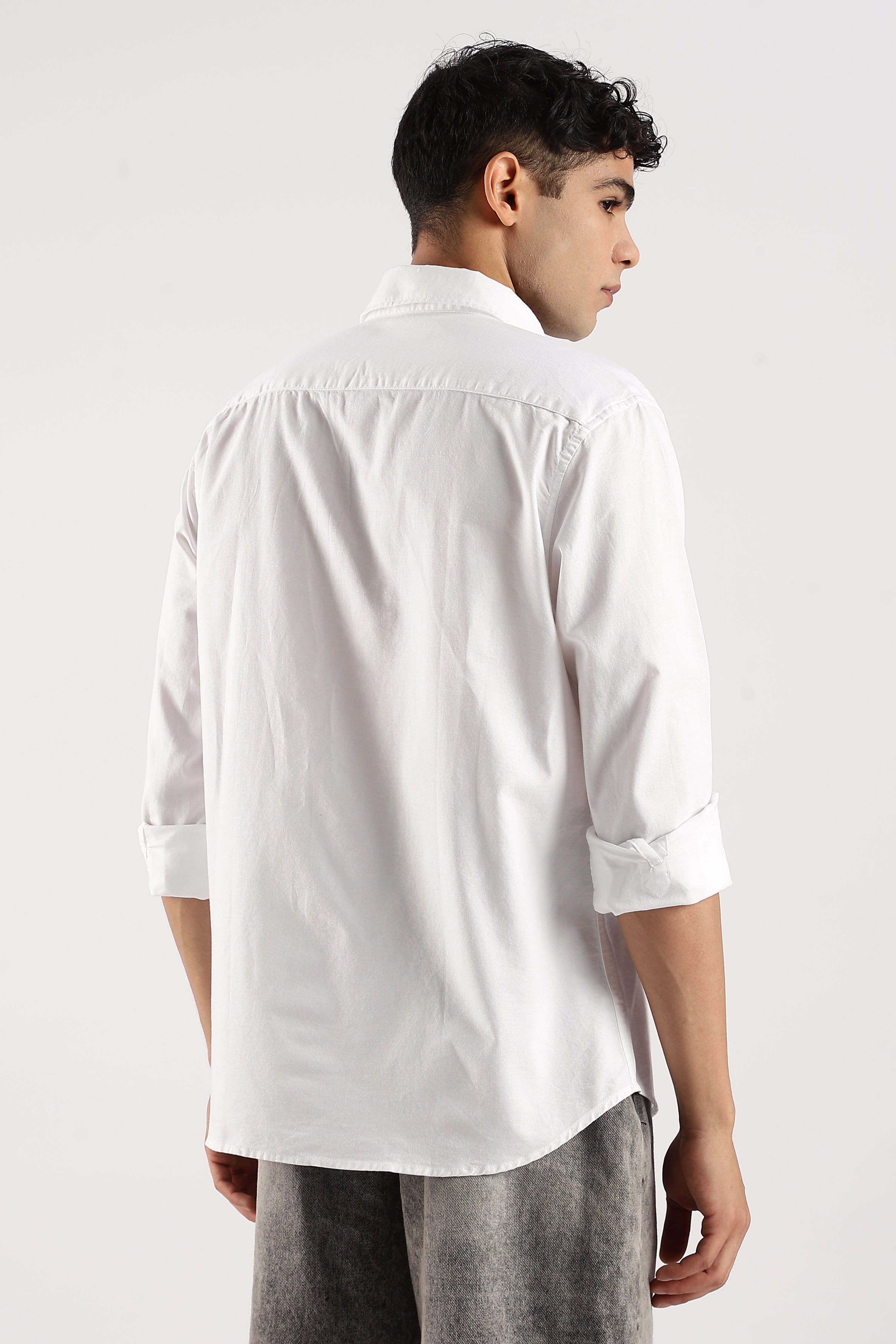 Men White Cotton Oxford Shirt